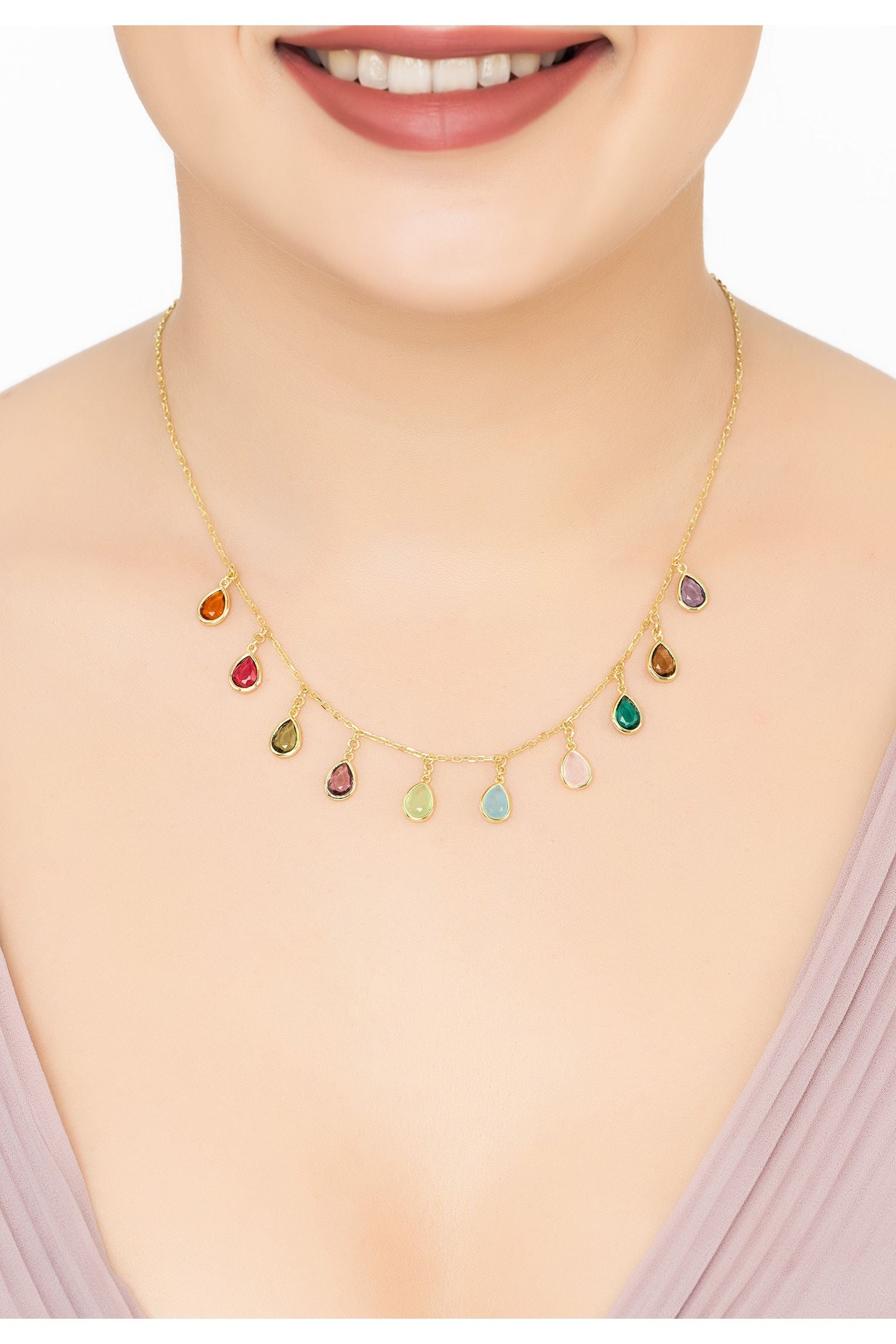 Florence Tropfen Edelstein Halskette Gold Bunt