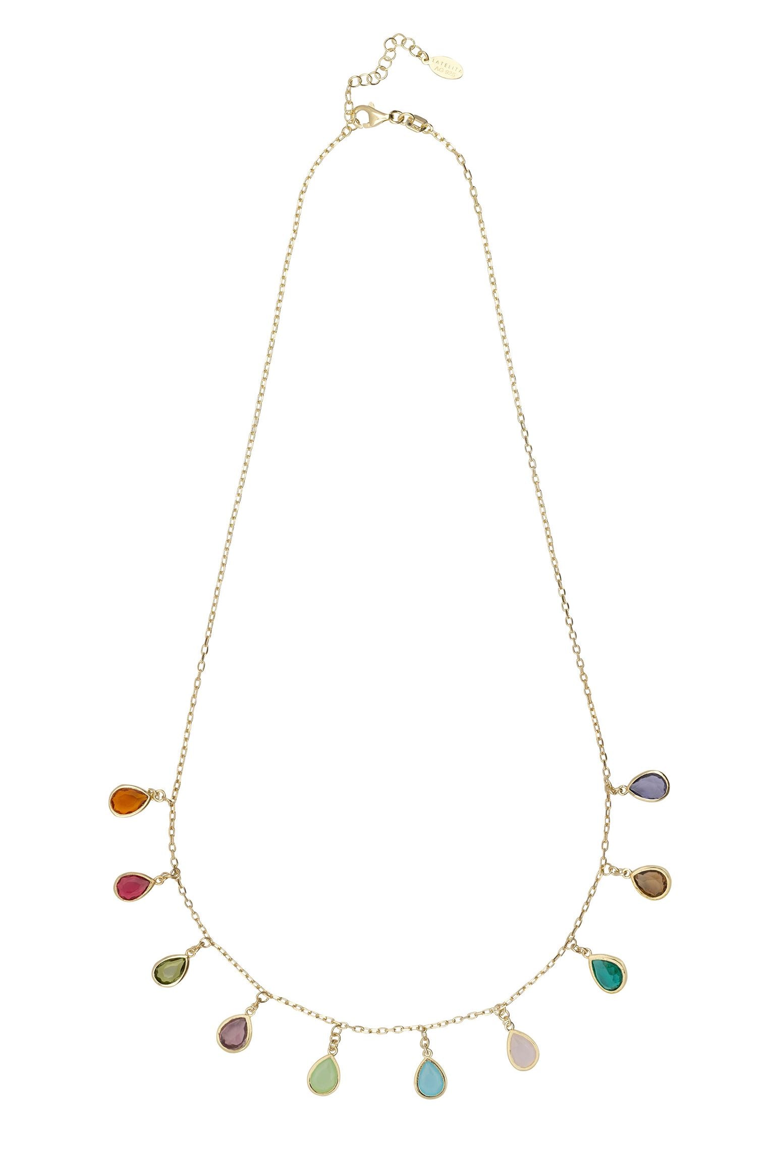 Florence Teardrop Gemstone Necklace Gold Multi Coloured