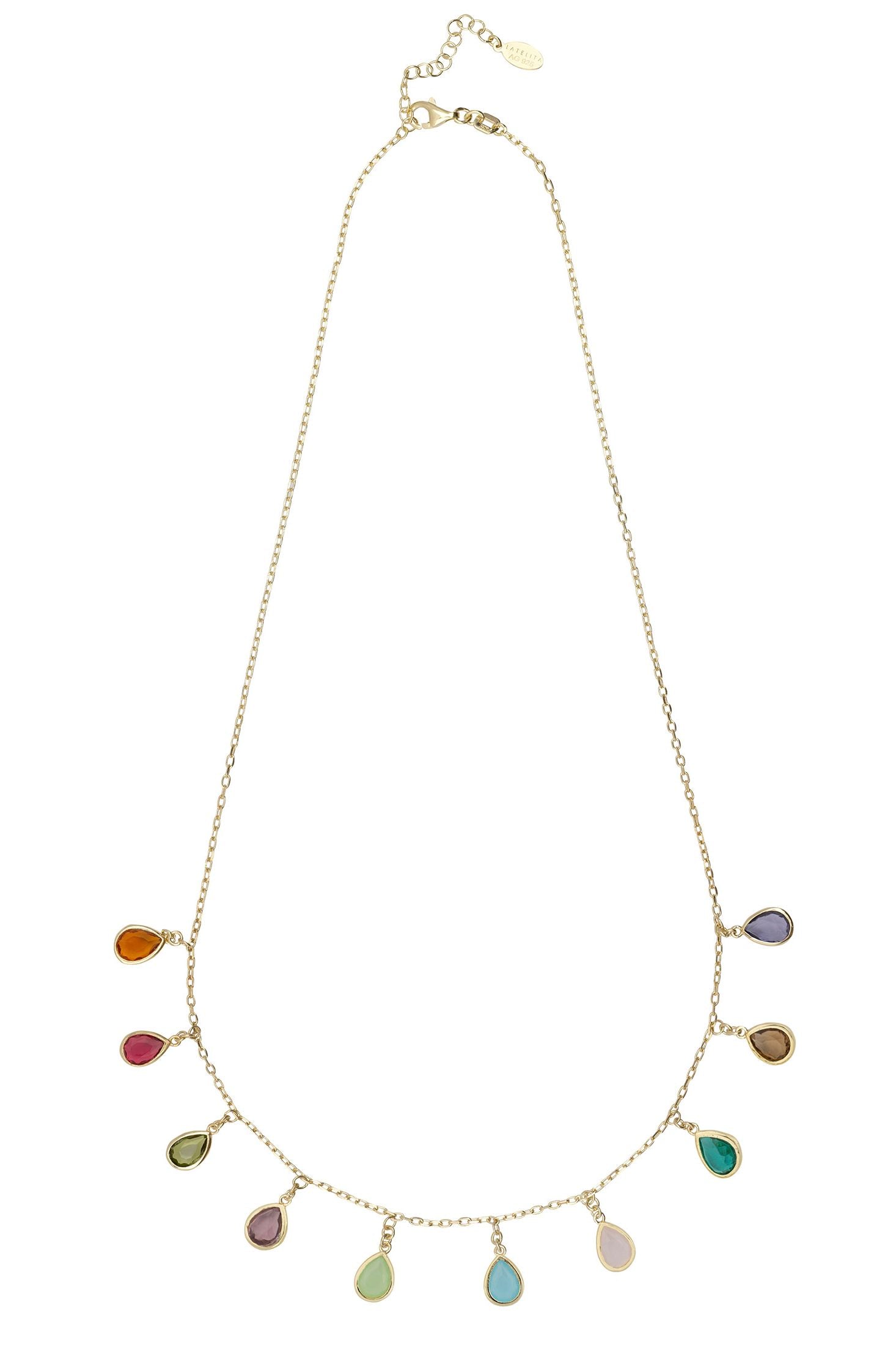 Florence Teardrop Gemstone Necklace Gold Multi Coloured