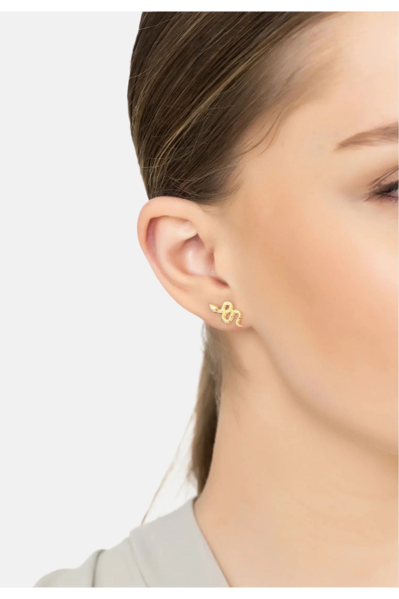 Coiled Cobra Snake Stud Earrings Gold