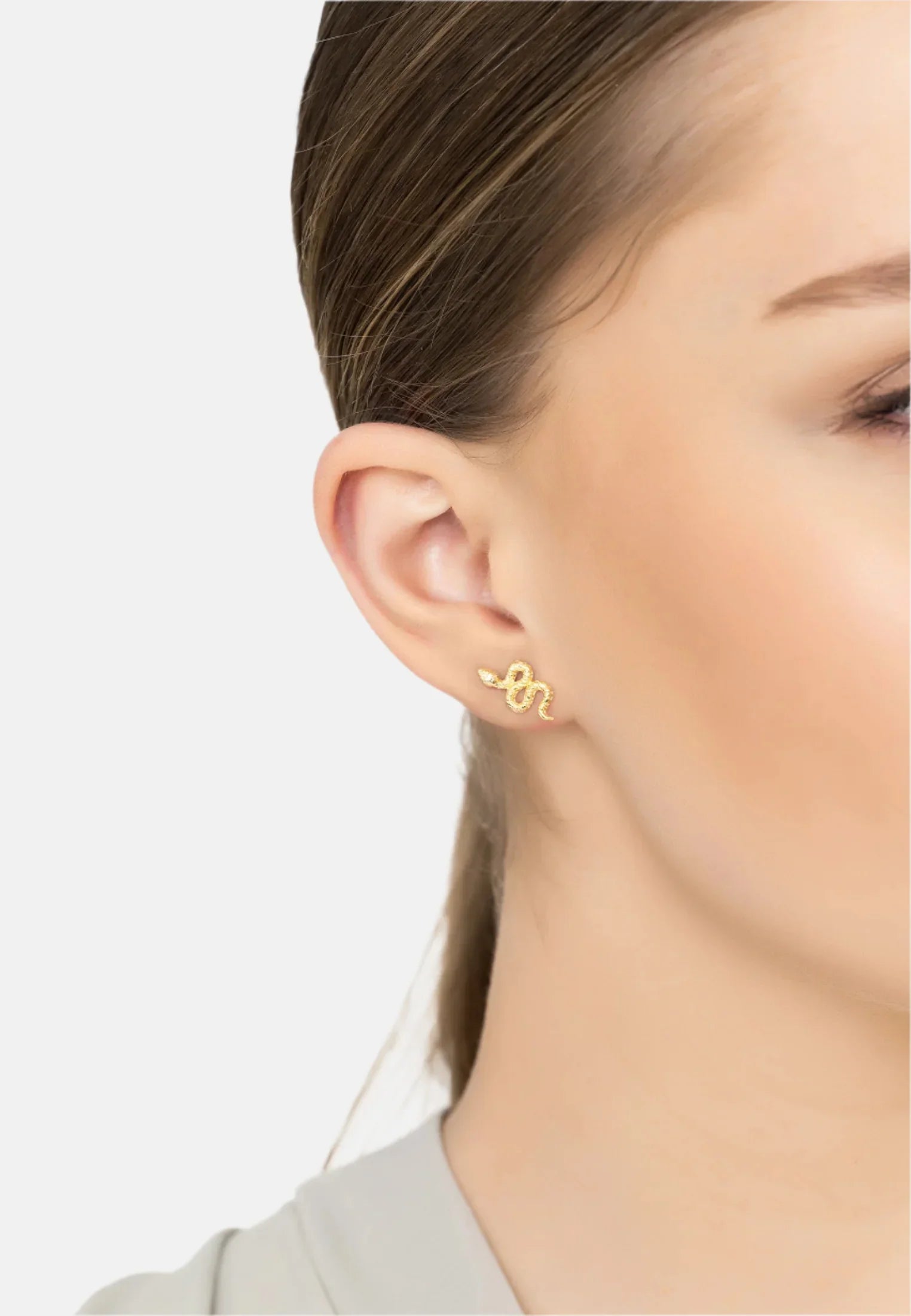 Coiled Cobra Snake Stud Earrings Gold