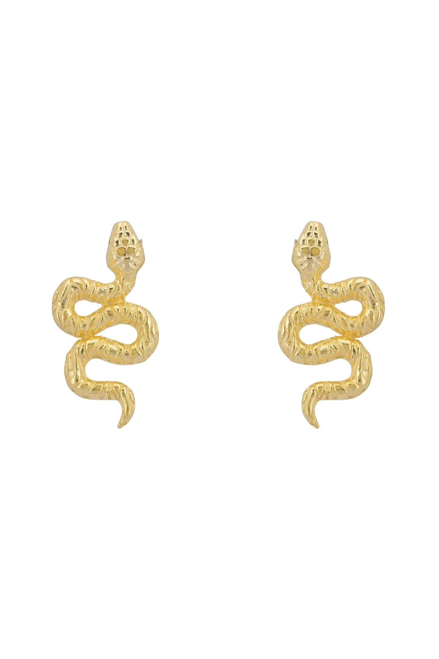 Coiled Cobra Snake Stud Earrings Gold