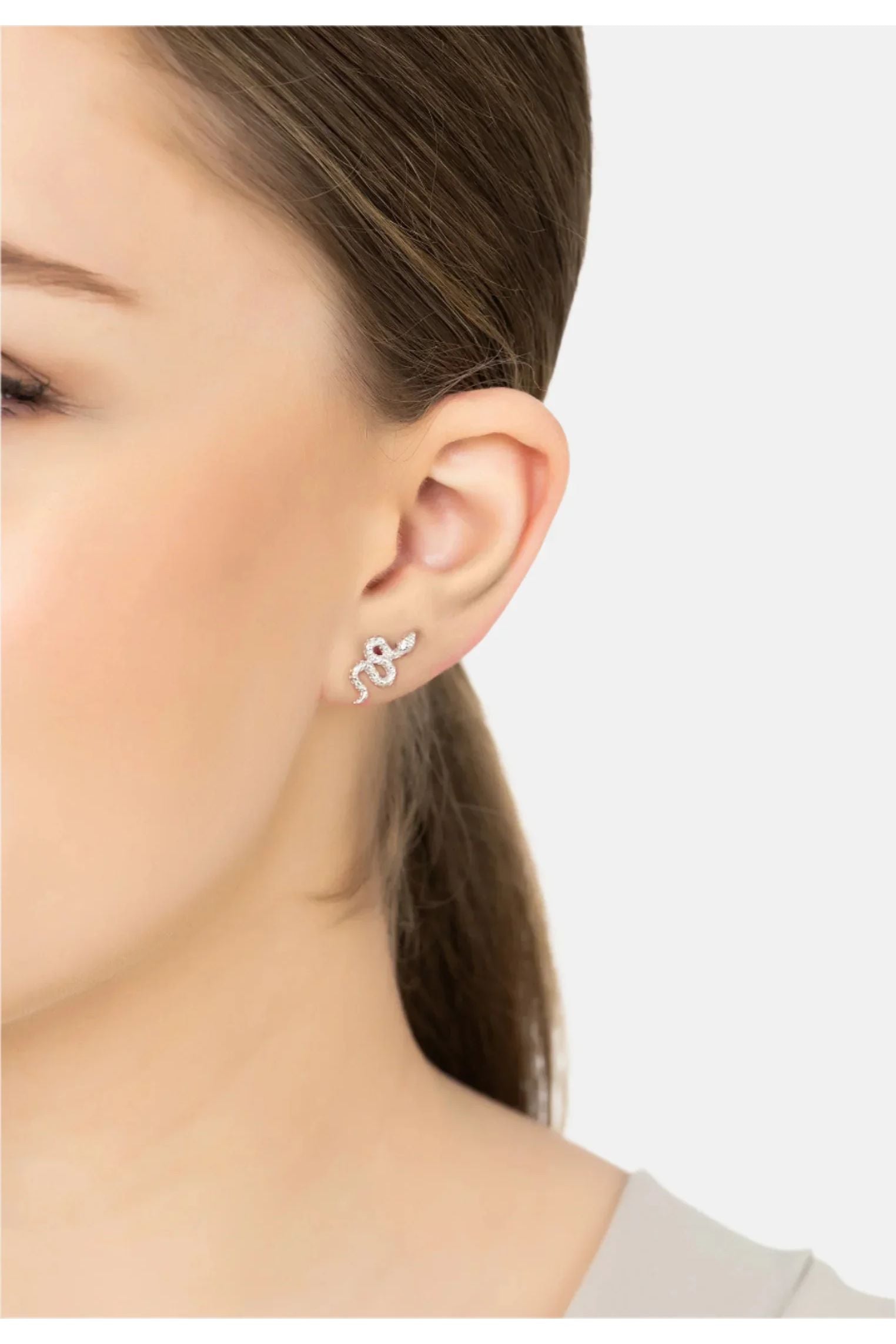 Coiled Cobra Snake Stud Earrings Silver