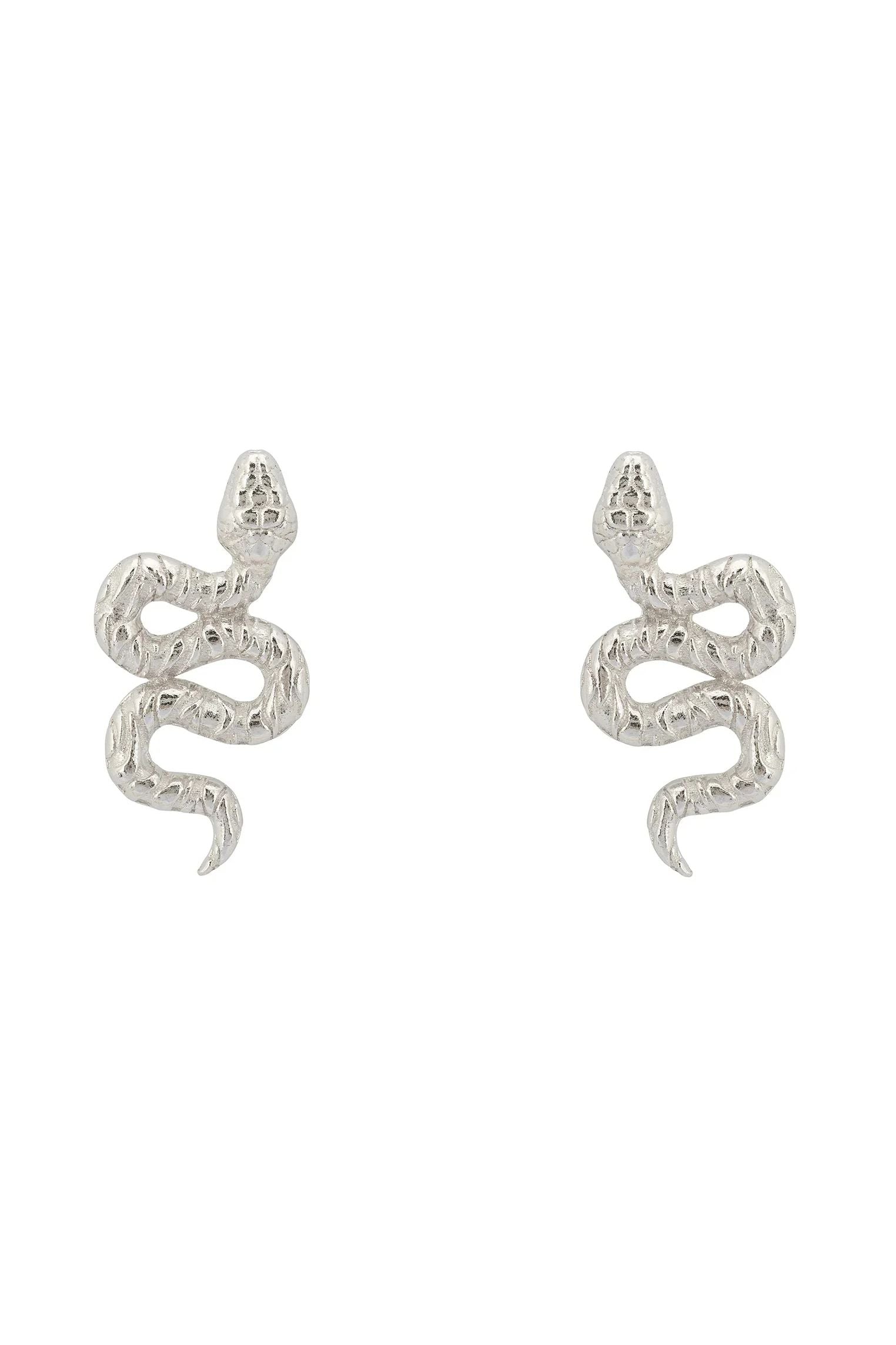 Coiled Cobra Snake Stud Earrings Silver