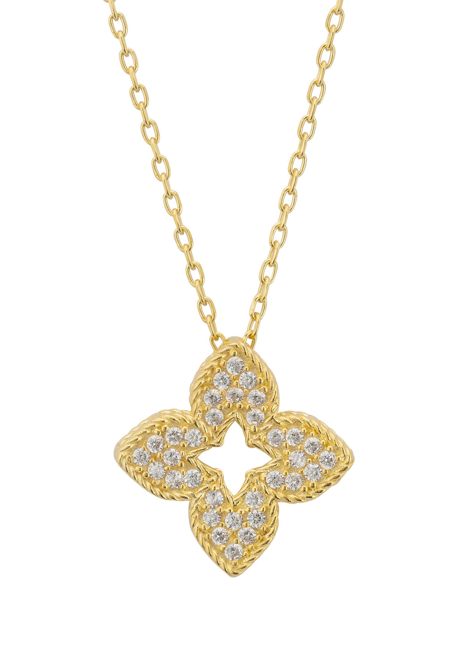 Open Flower Clover Pendant Necklace Gold