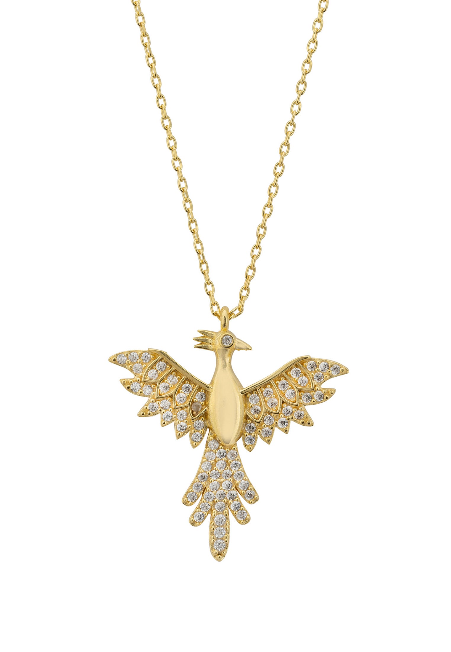 Rising Phoenix Bird Pendant Necklace Gold