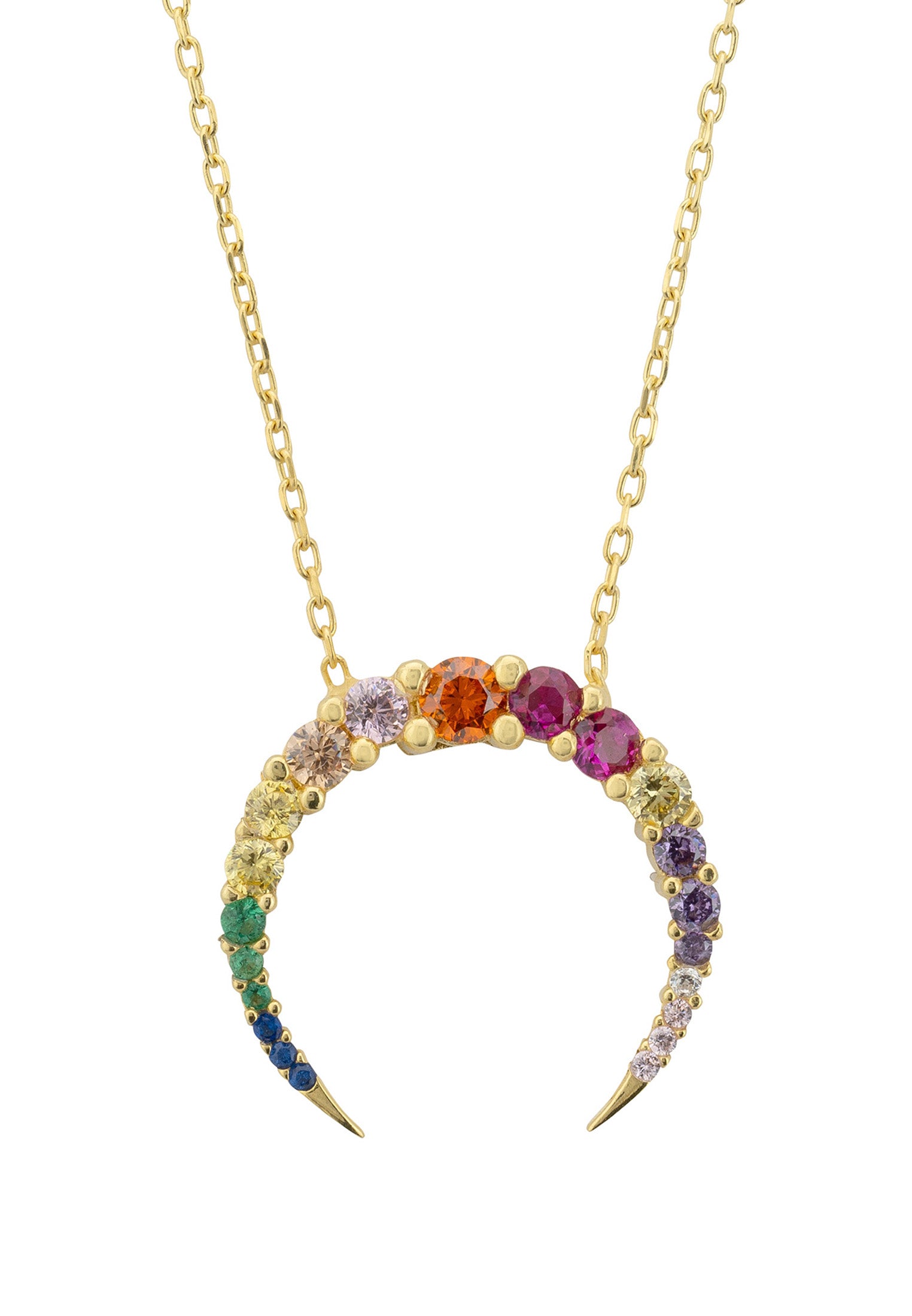 Rainbow Crescent Horn Pendant Necklace Gold