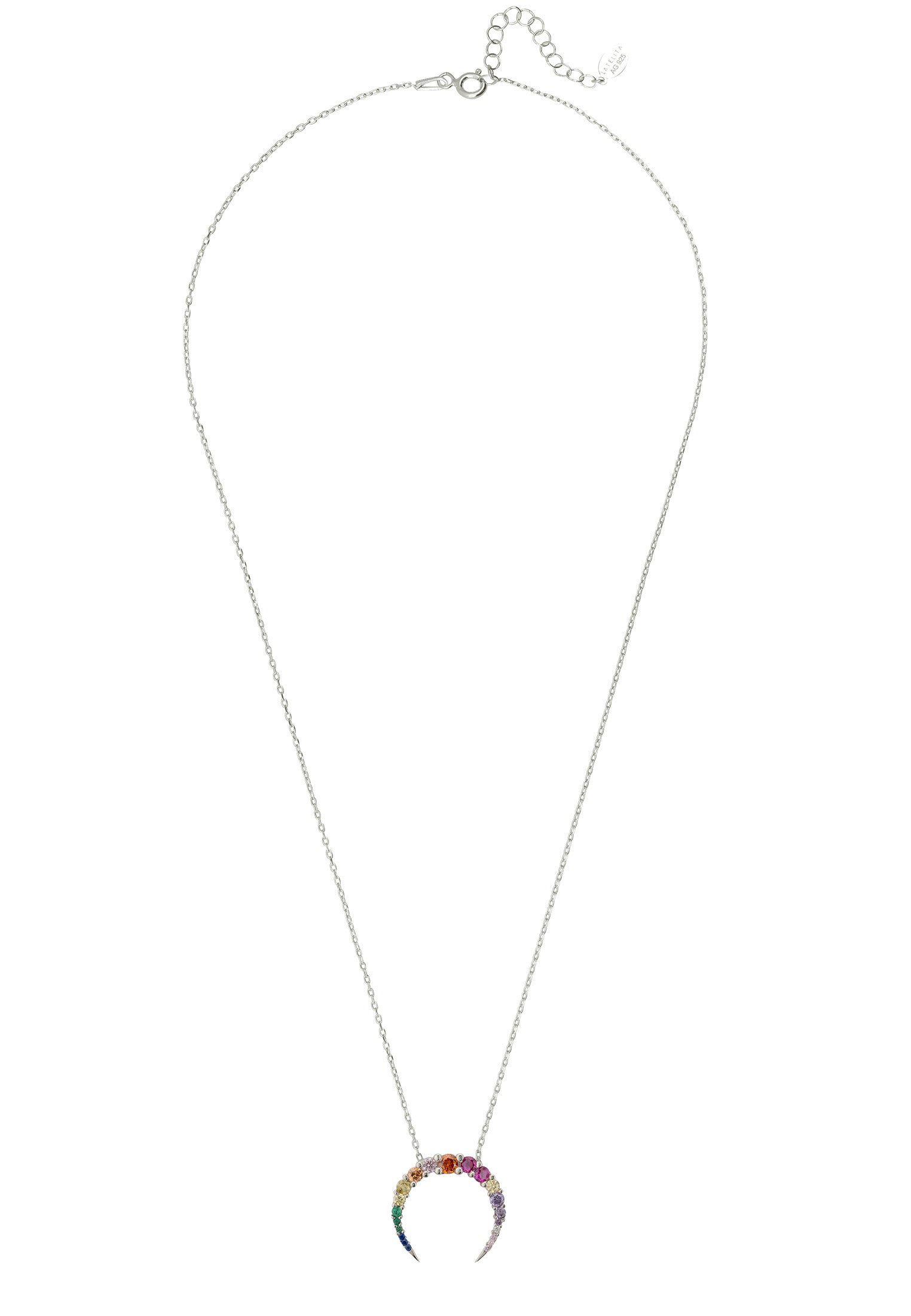 Rainbow Crescent Horn Pendant Necklace Silver