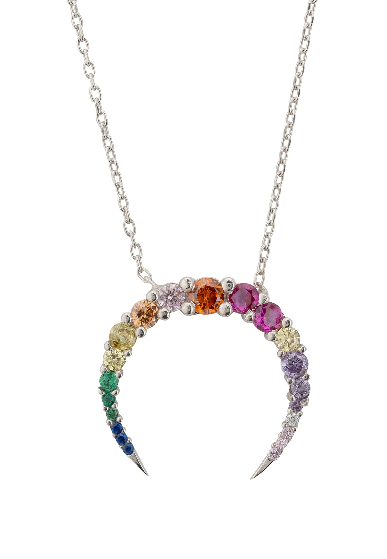 Rainbow Crescent Horn Pendant Necklace Silver