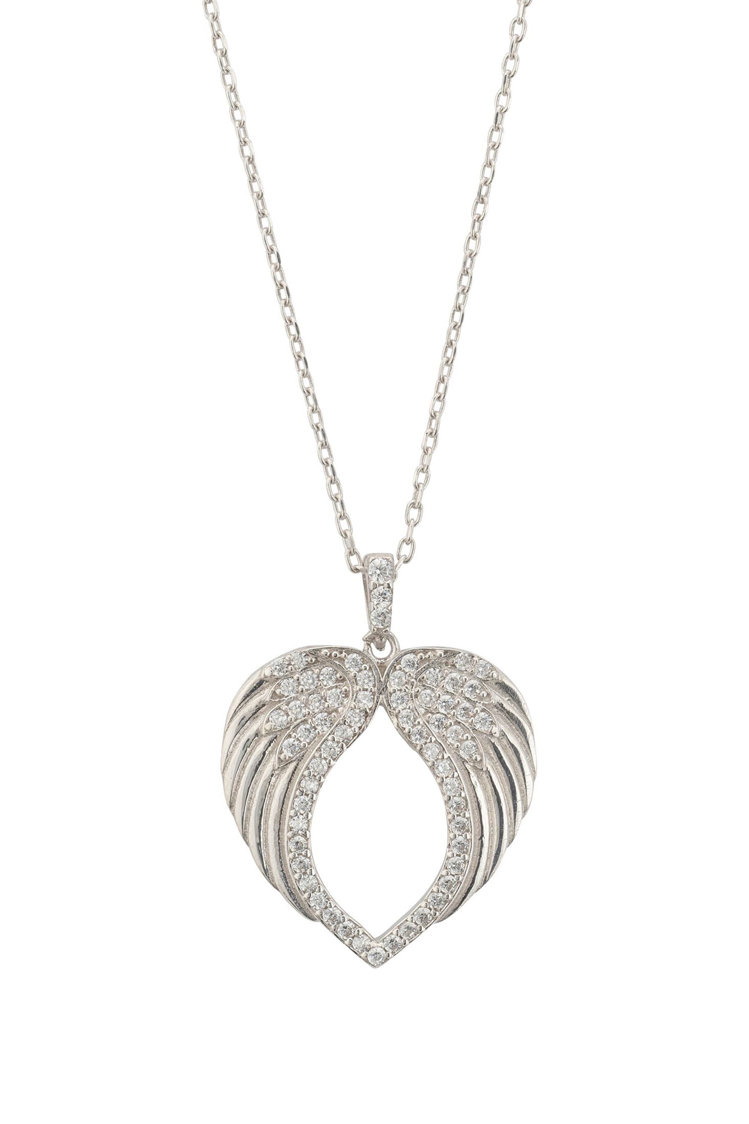Collar con colgante de ala de ángel y corazón protector en plata