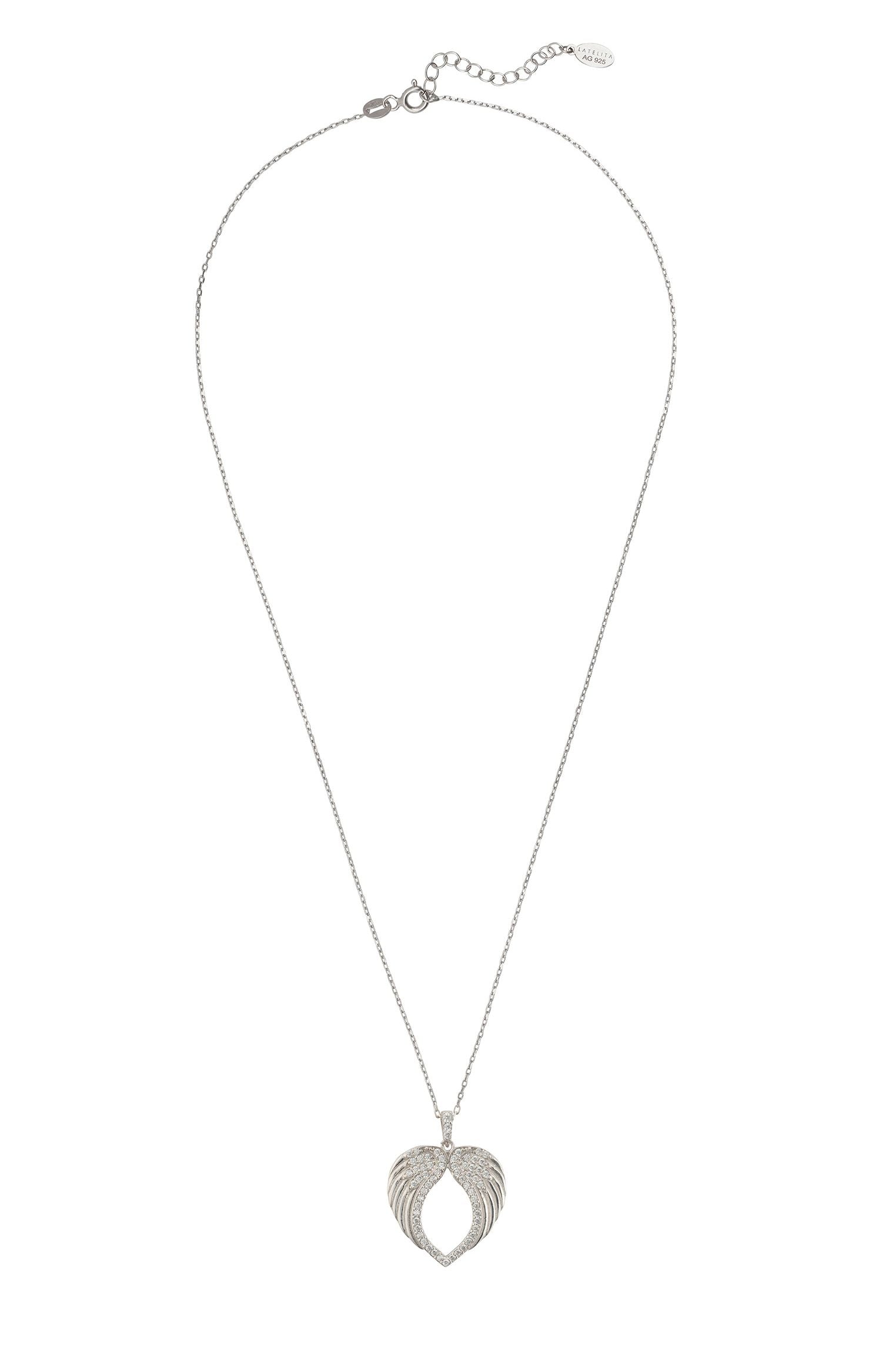 Halskette mit Schutzherz-Engelsflügel-Anhänger, Silber