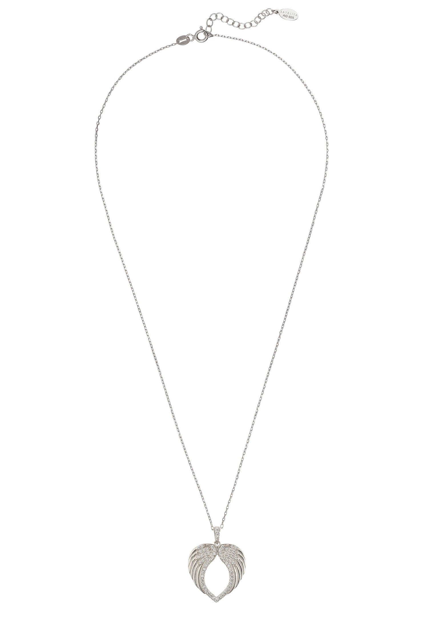 Protective Heart Angel Wing Pendant Necklace Silver