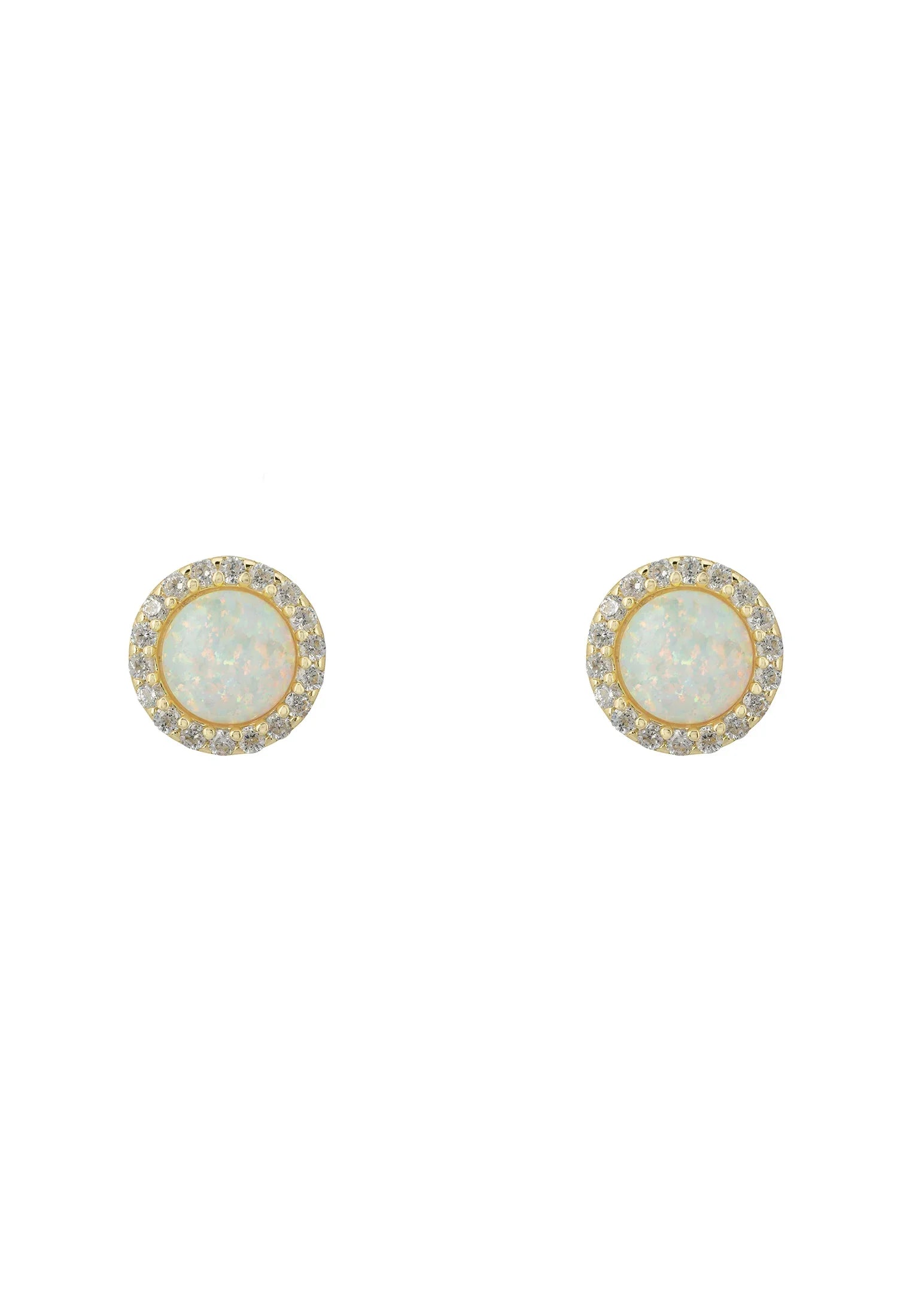 Small Sparkling Halo Opal Stud Earrings Gold