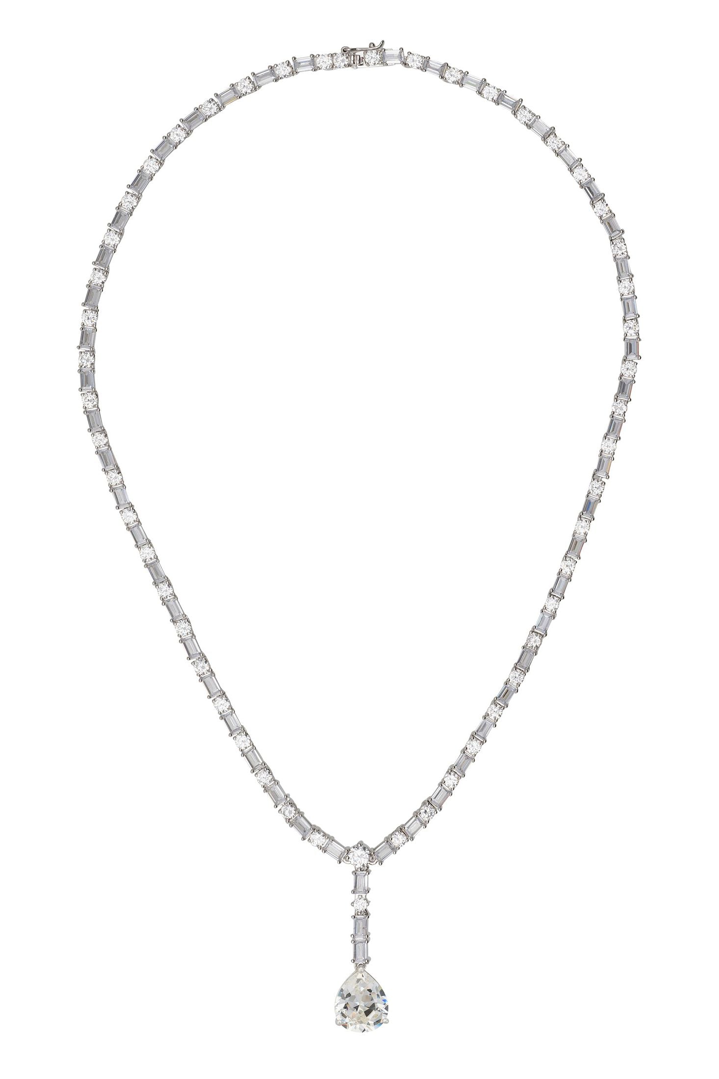 Angled view of Claudette Statement Necklace Silver Moissanite, showing silver finish and the jewellery profile.