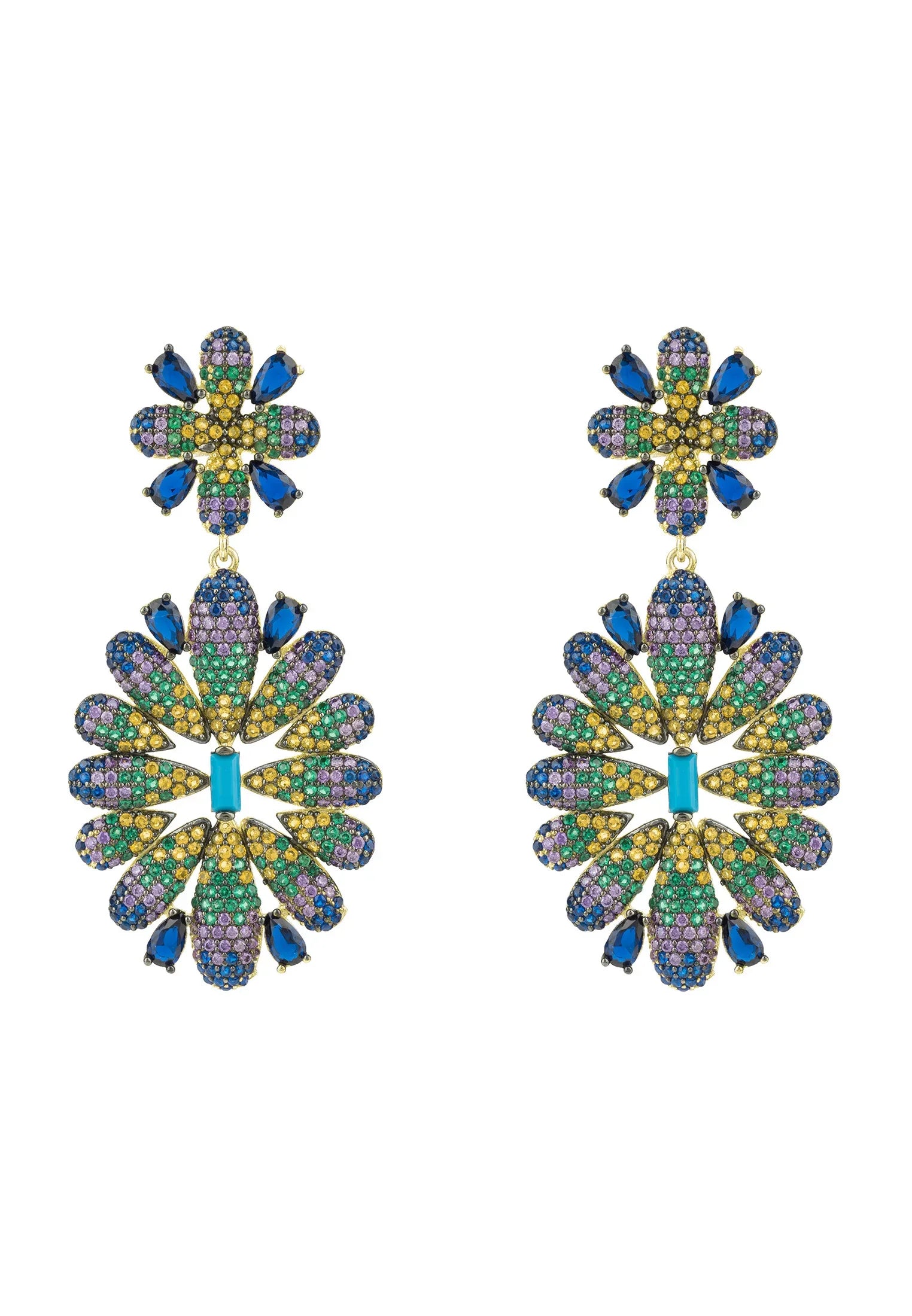 Babylon Multicoloured Flower Drop Earrings Gold