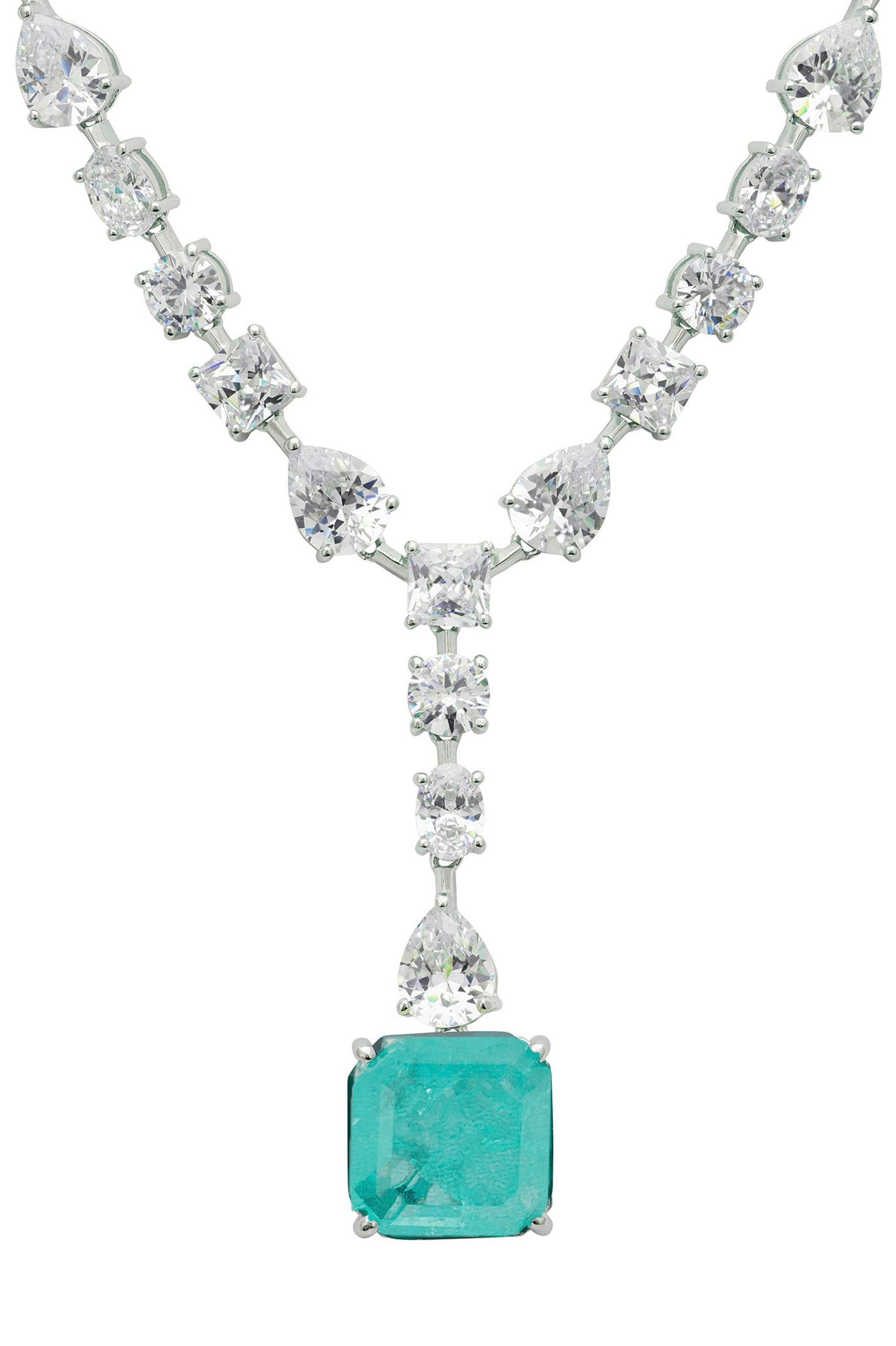 Front view of Penelope Paraiba Tourmaline Statement Necklace Silver, showing silver finish.