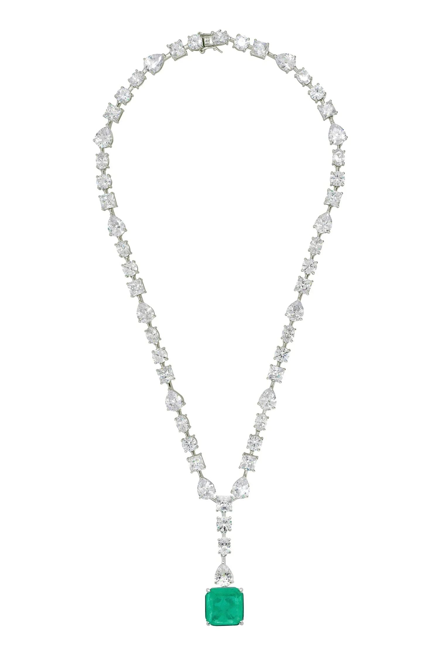 Square emerald centerpiece diamond necklace.