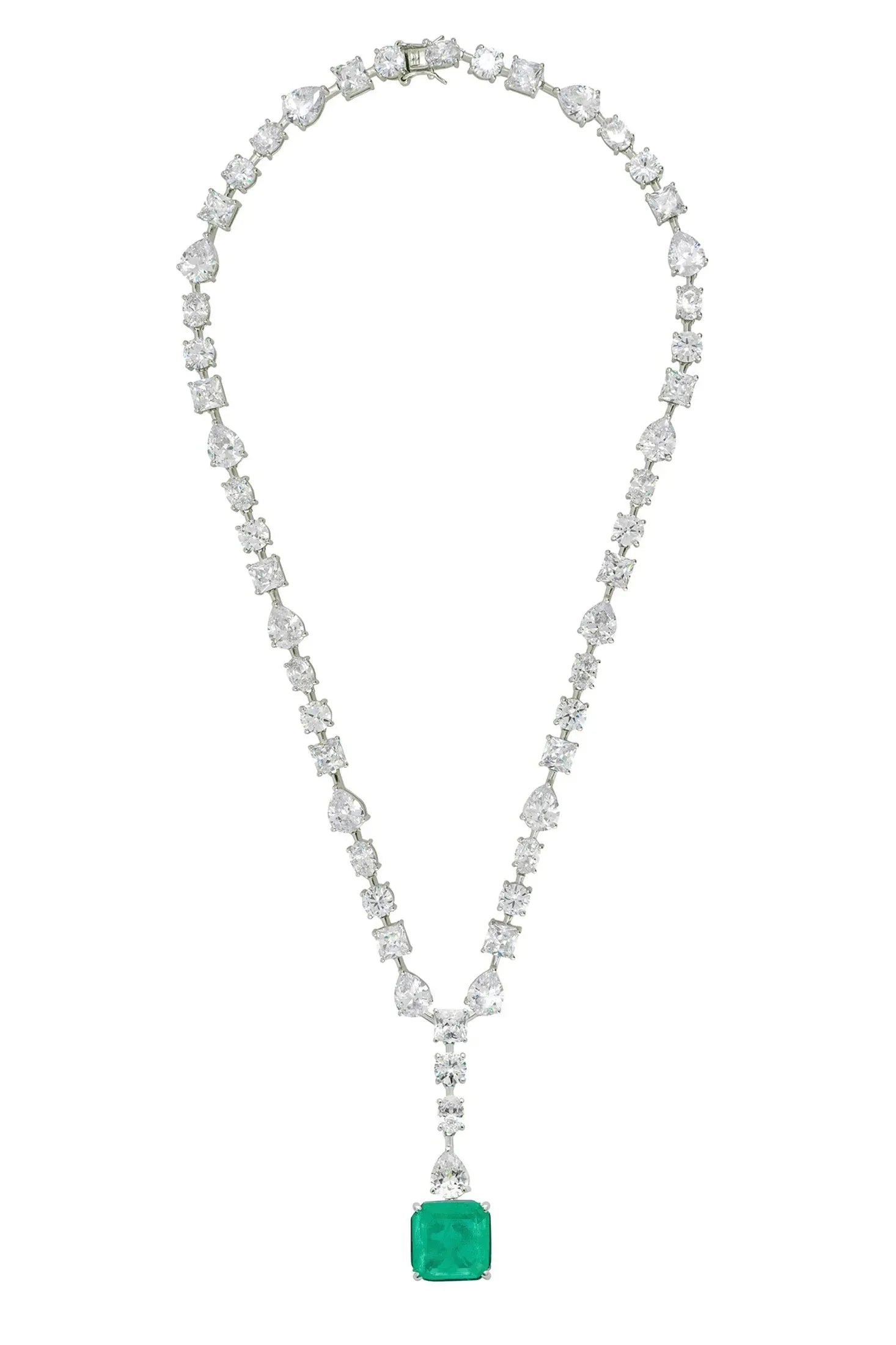 Square emerald centerpiece diamond necklace.
