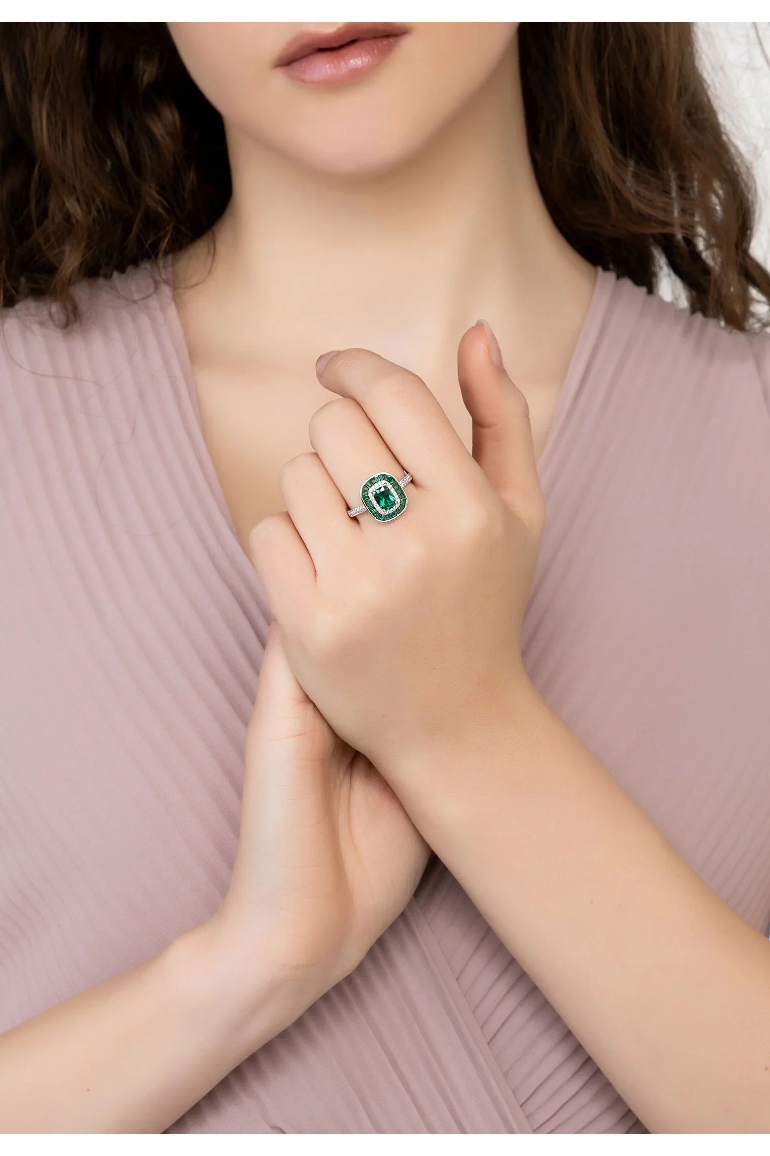 Anillo de Cóctel Gran Gatsby Plata Esmeralda