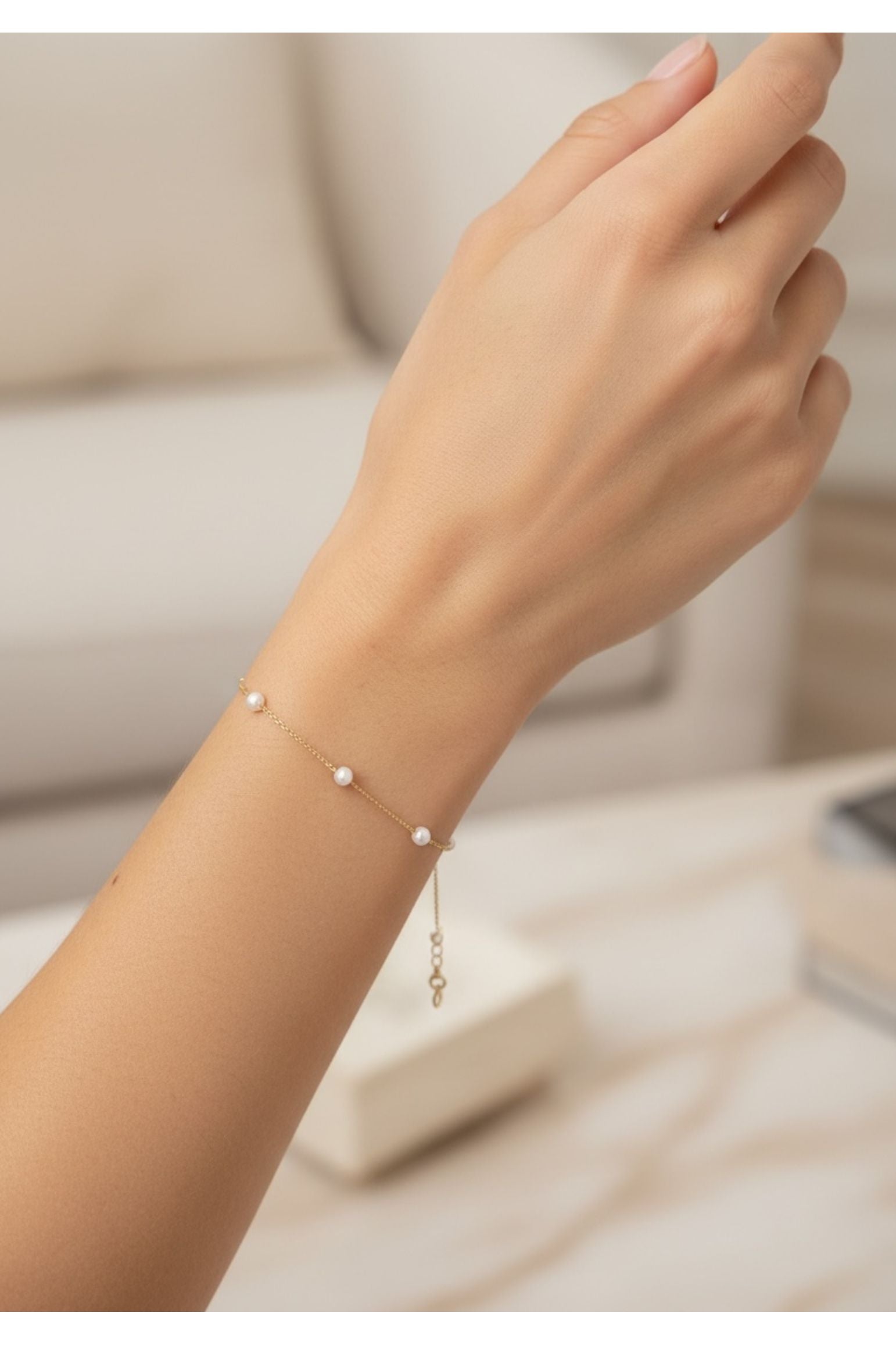 Solid 14k Gold Natural Spaced Pearl Bracelet