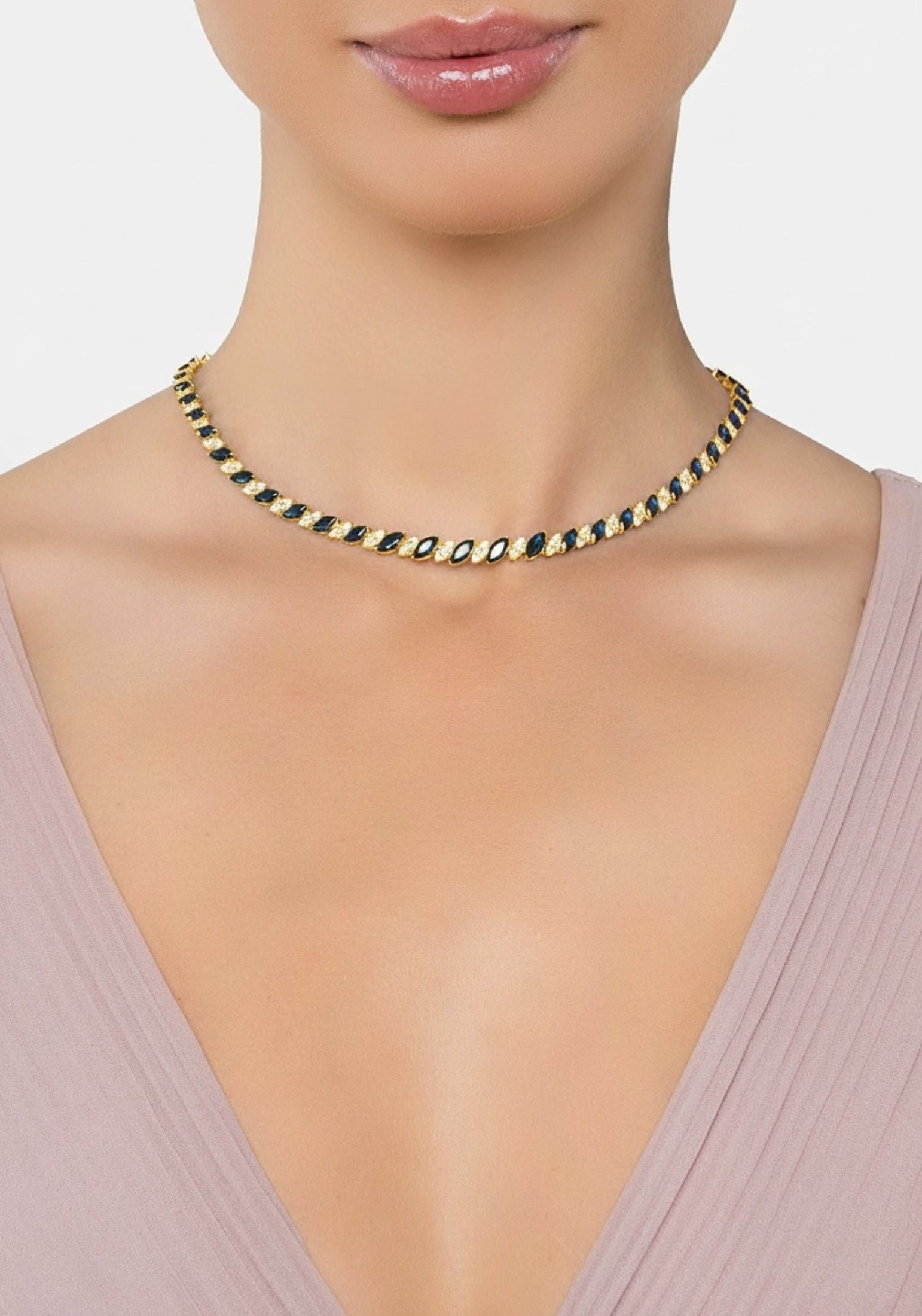 Viscountess Statement Tennis Necklace Sapphire Gold