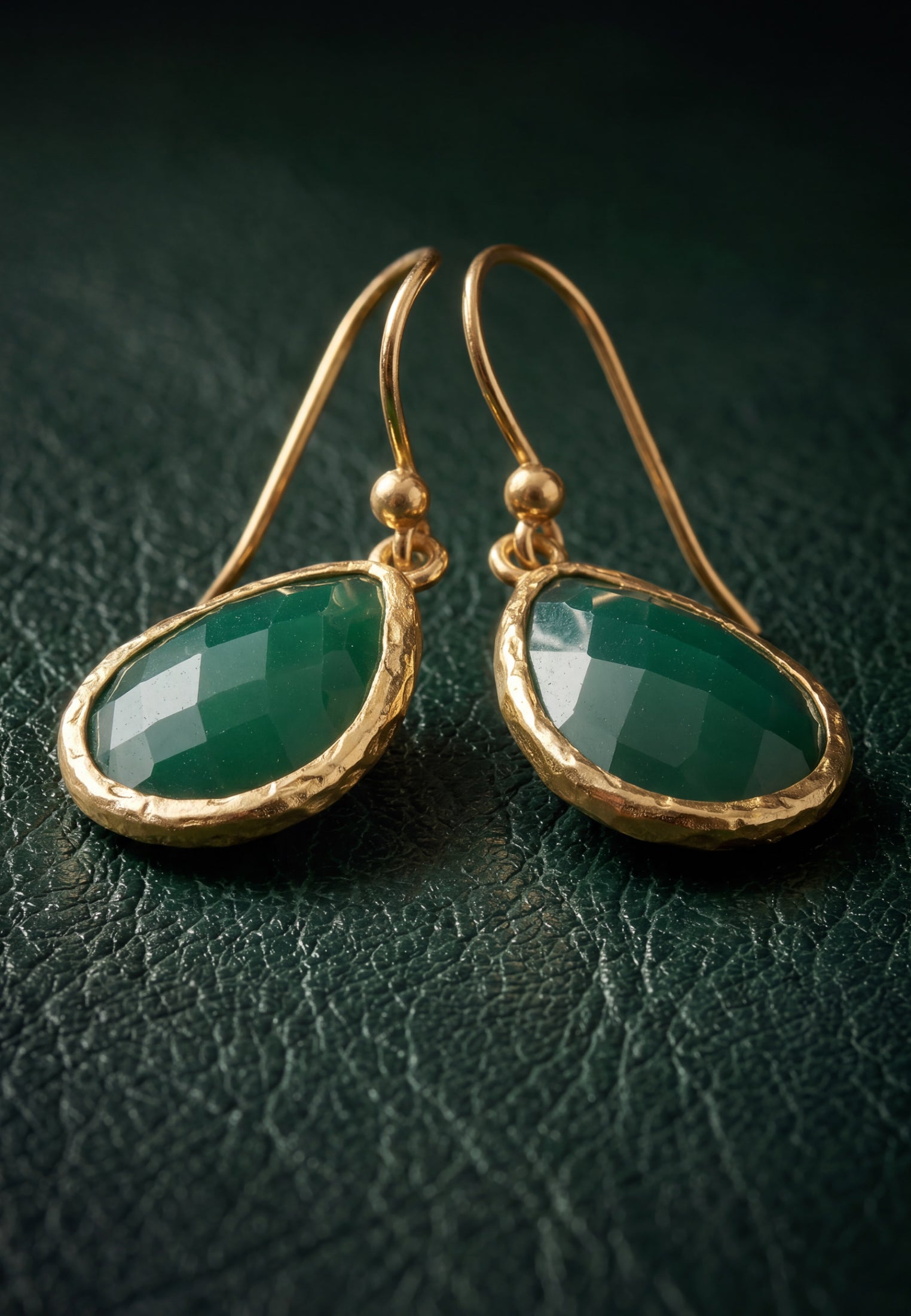 Petite Drop Earrings Green Onyx Gold