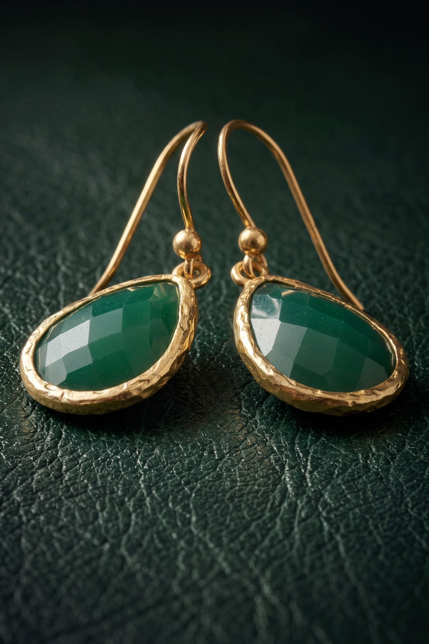 Petite Drop Earrings Green Onyx Gold