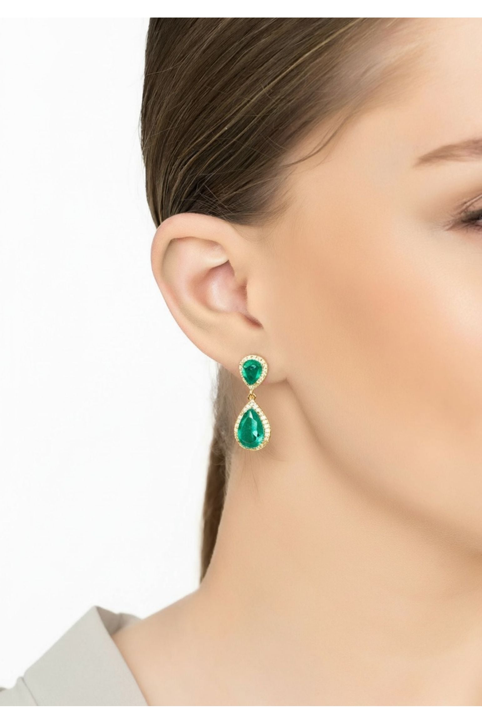 Odette Teardrop Colombian Emerald Earrings Gold