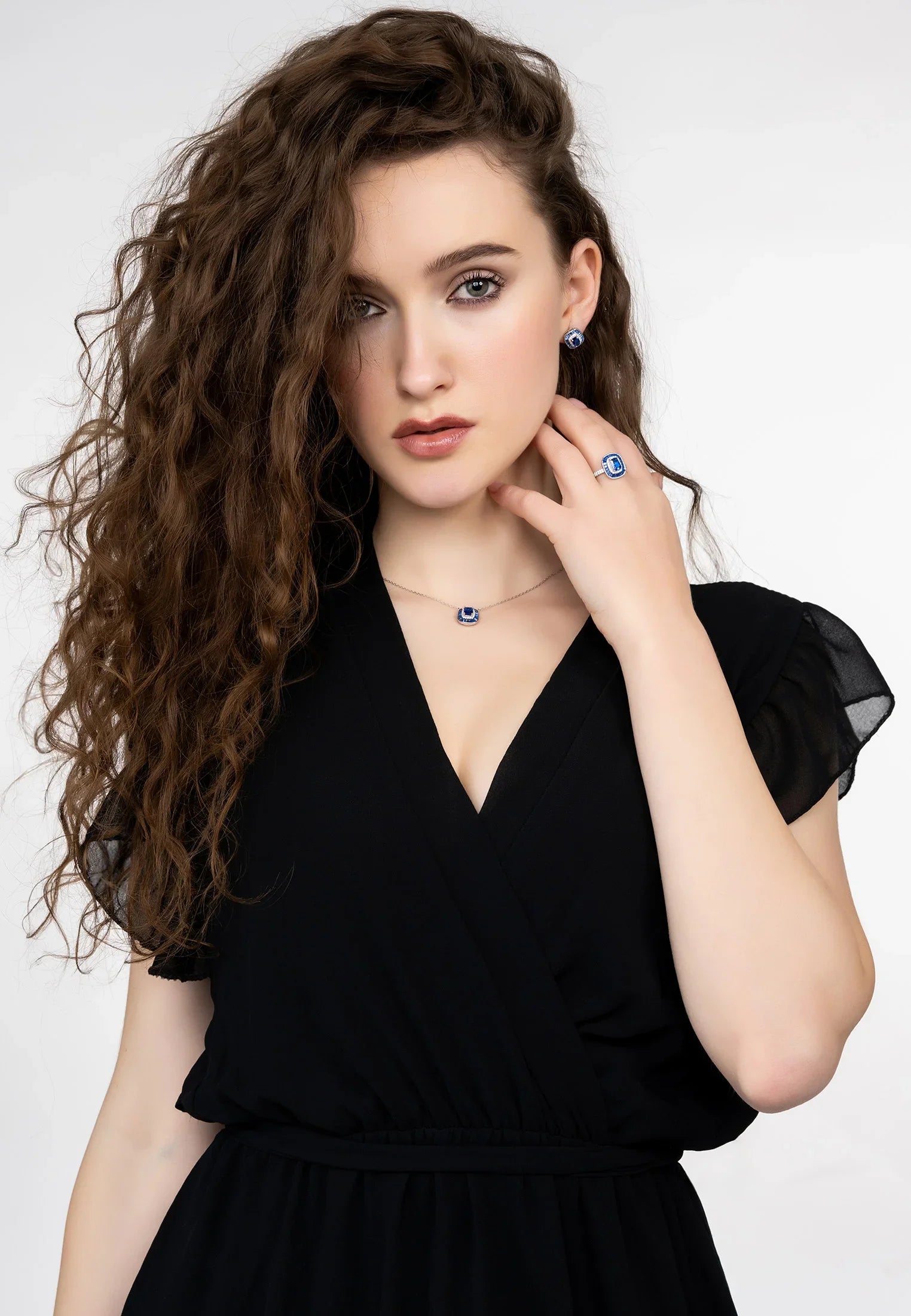 Great Gatsby Pendant Necklace Sapphire Silver