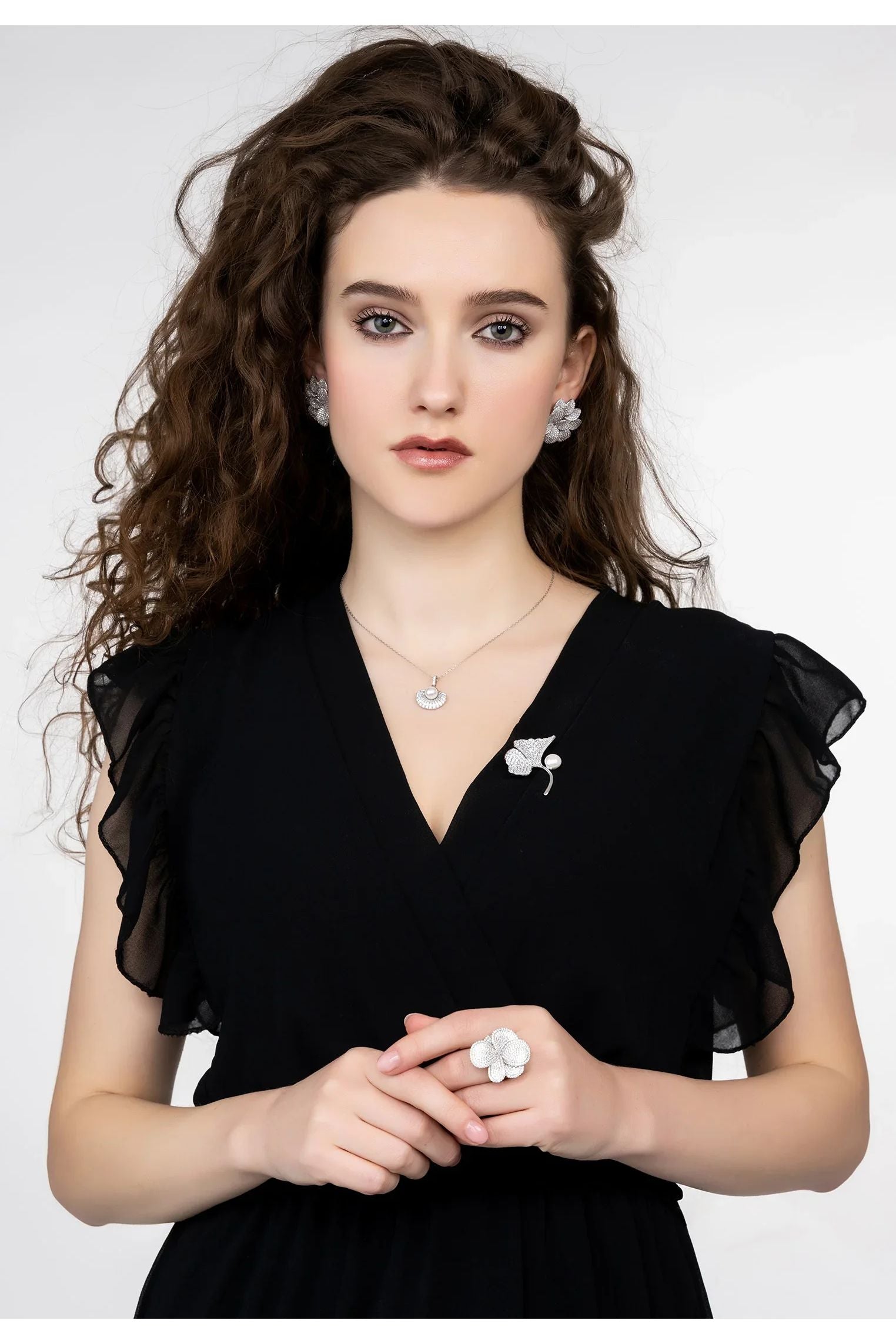 Ginkgo Leaf And Pearl Brooch Silver