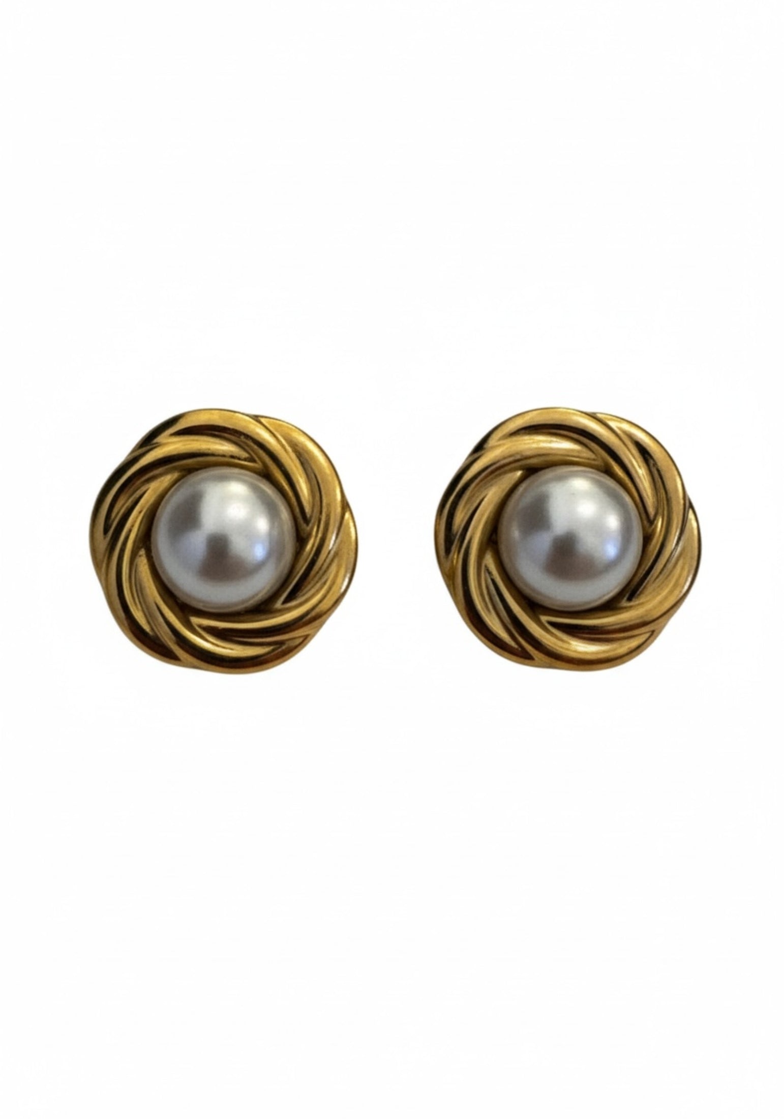 Dynasty Pearl Knot Stud Earrings Gold