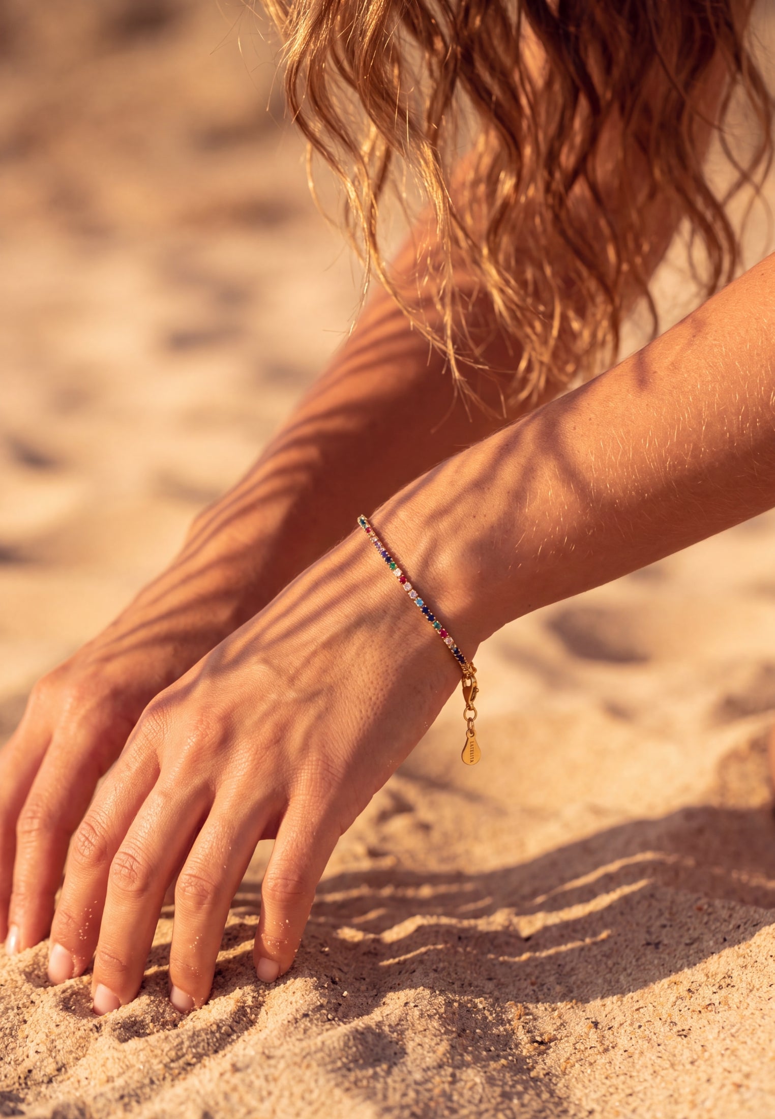 Bracelet tennis Vibrant Zircon cubique arc-en-ciel Doré