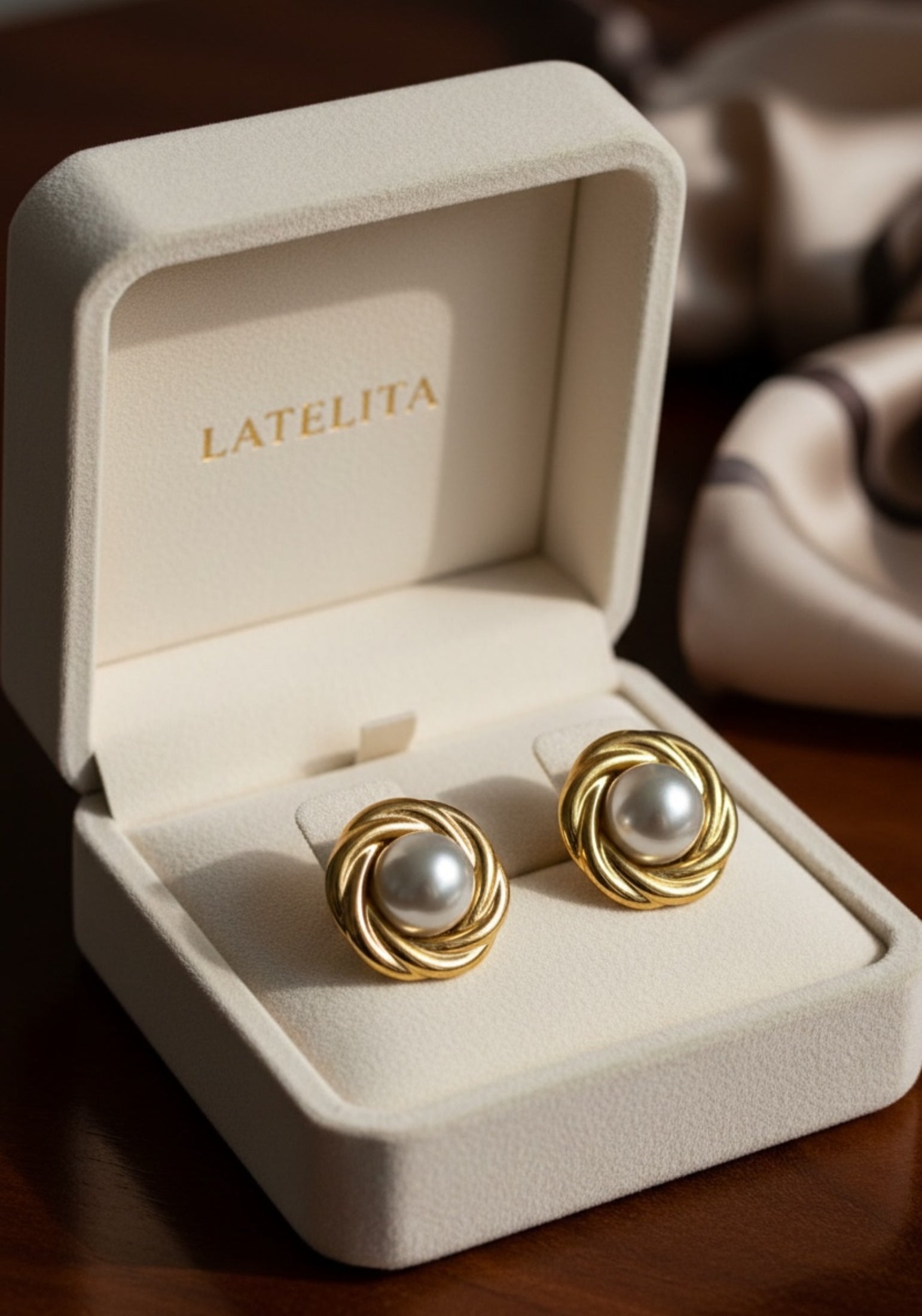 Dynasty Pearl Knot Stud Earrings Gold