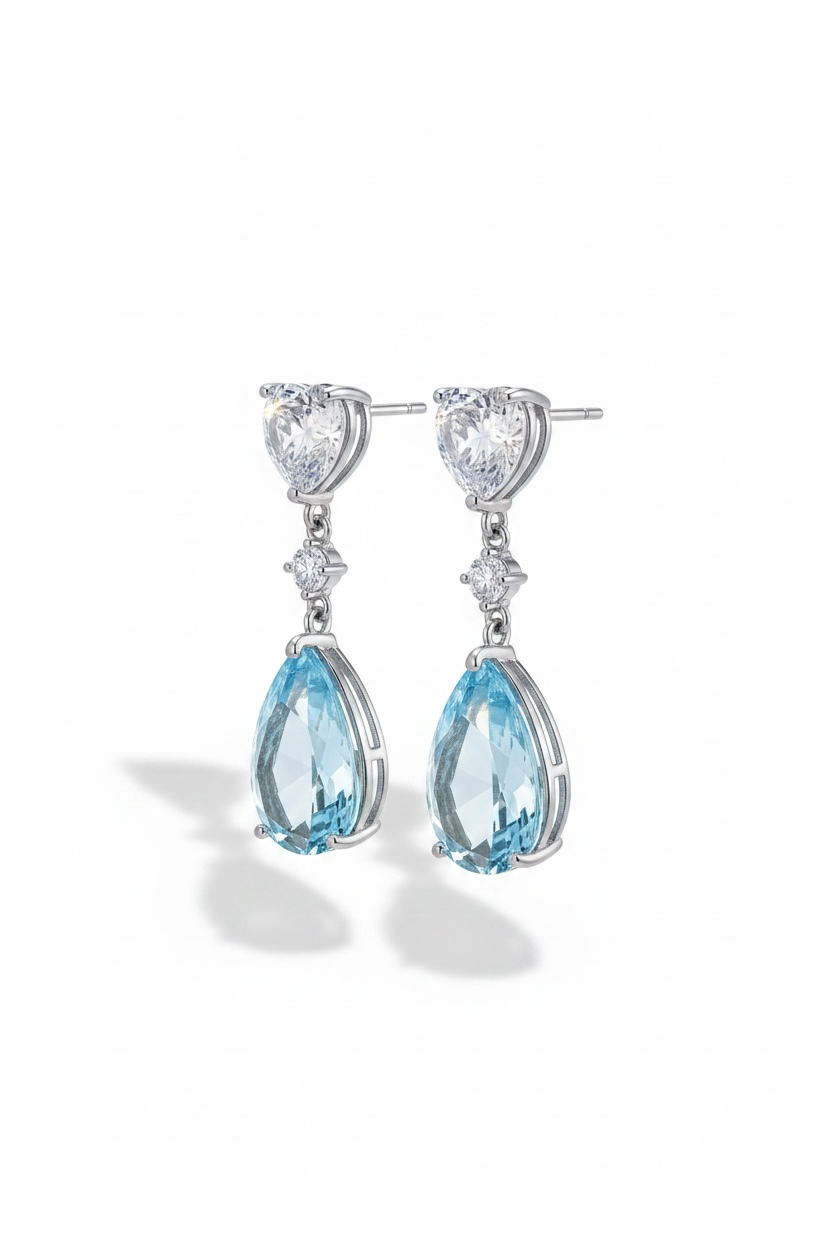 Irina White Blue Topaz Drop Earrings Silver