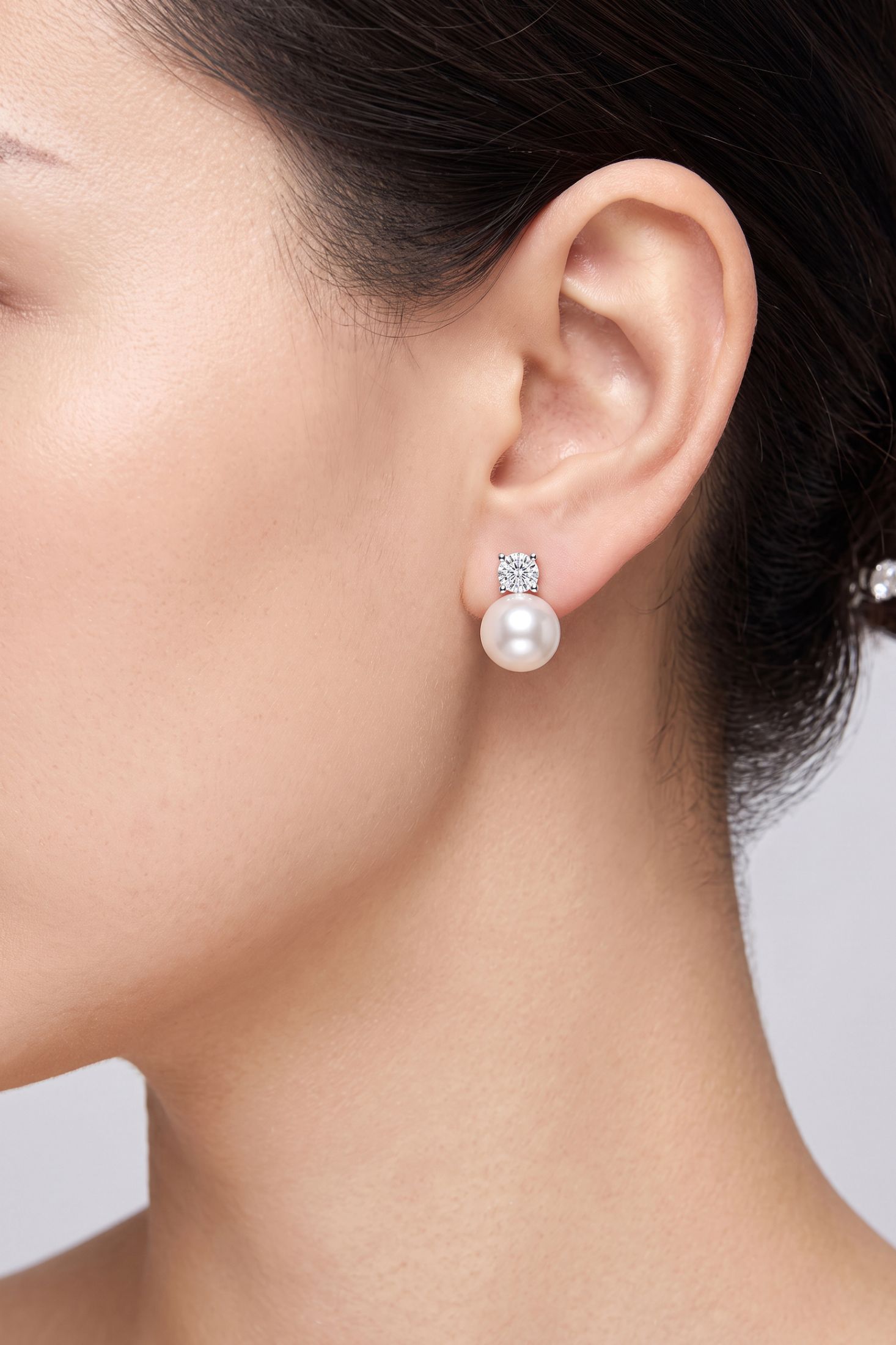 Classic Pearl Stud Earrings Cz Silver