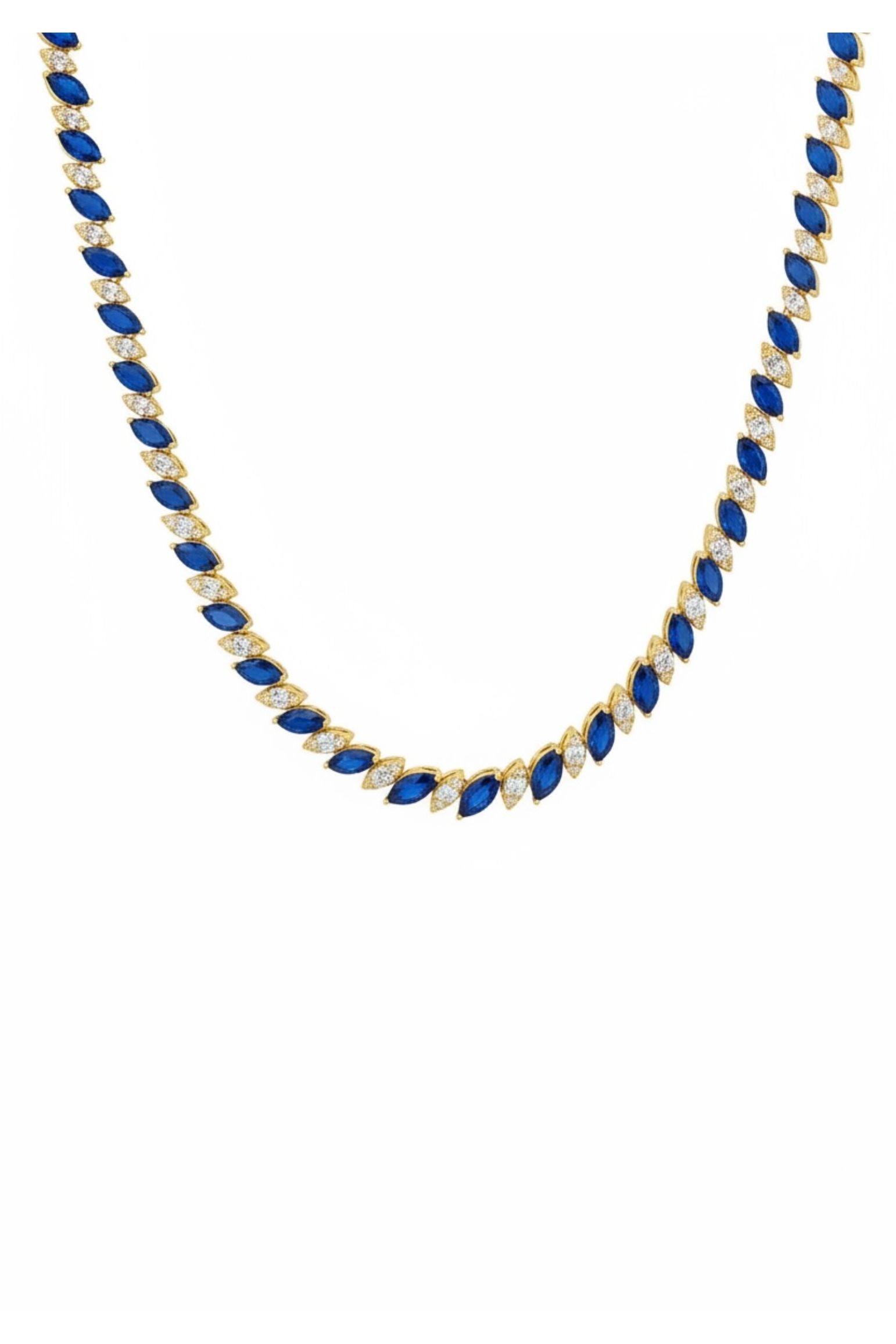 Viscountess Statement Tennis Necklace Sapphire Gold