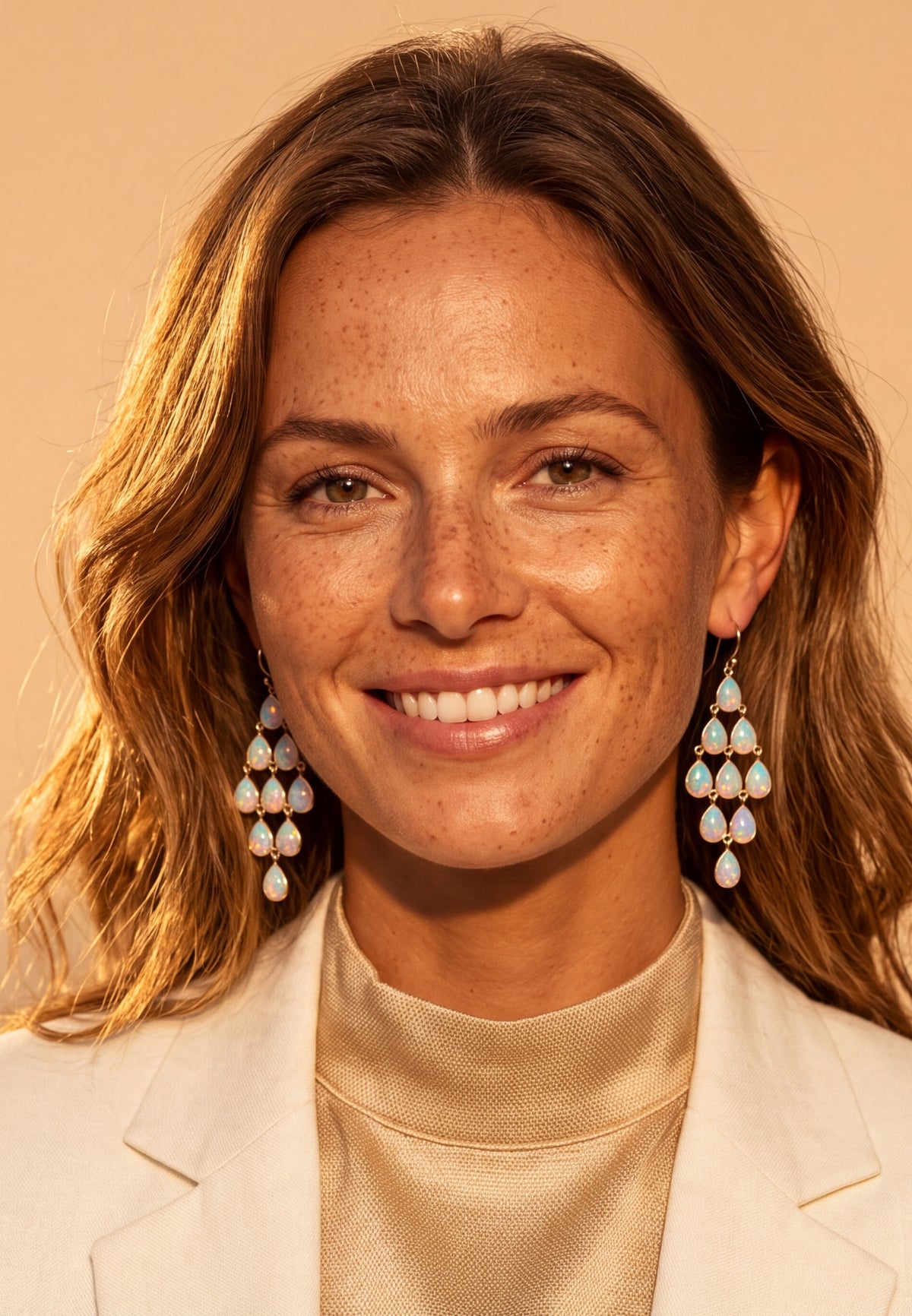 Erviola Gemstone Cascade Earrings Silver Opal