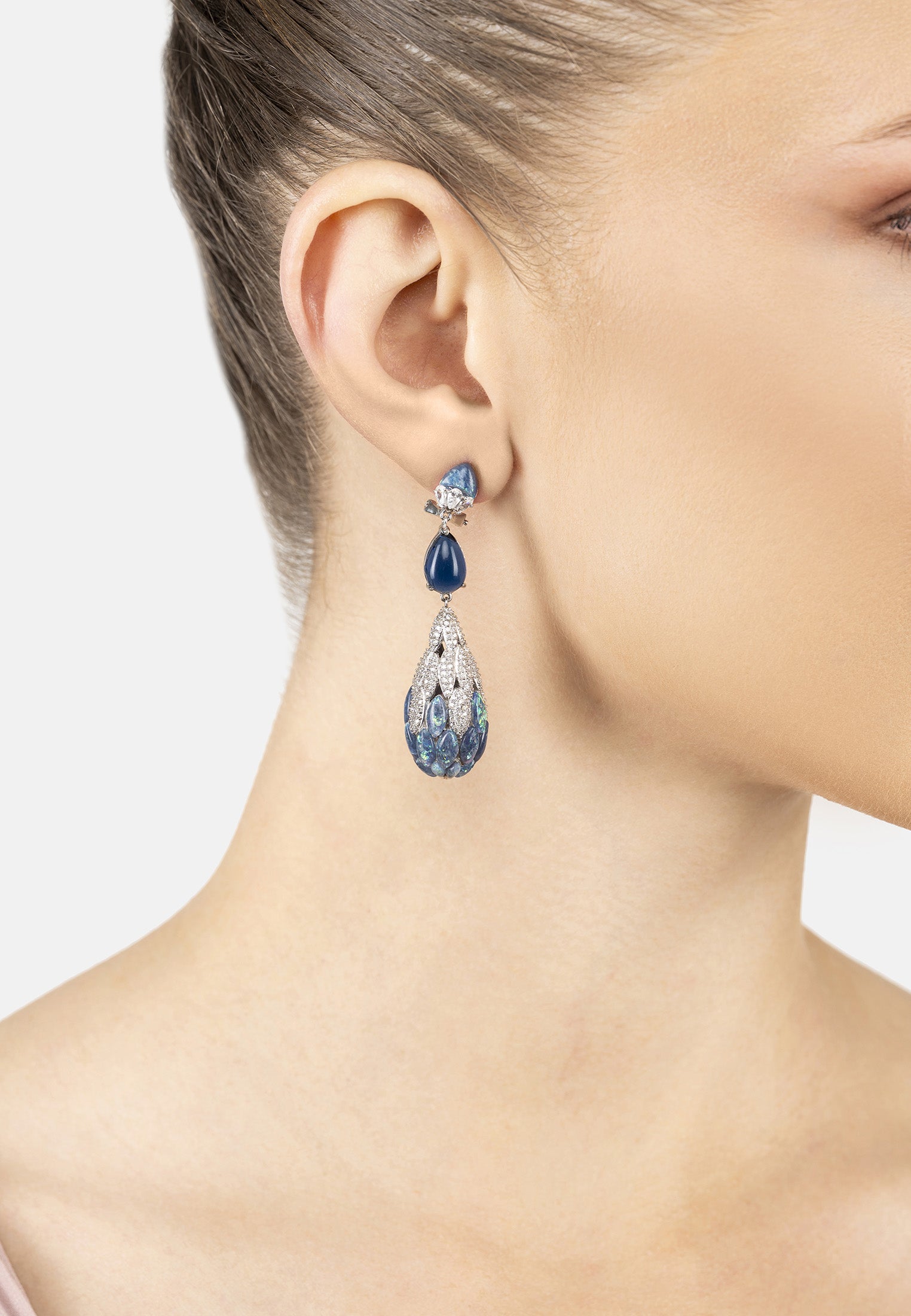 Carmen Green Opal Drop Earrings Silver