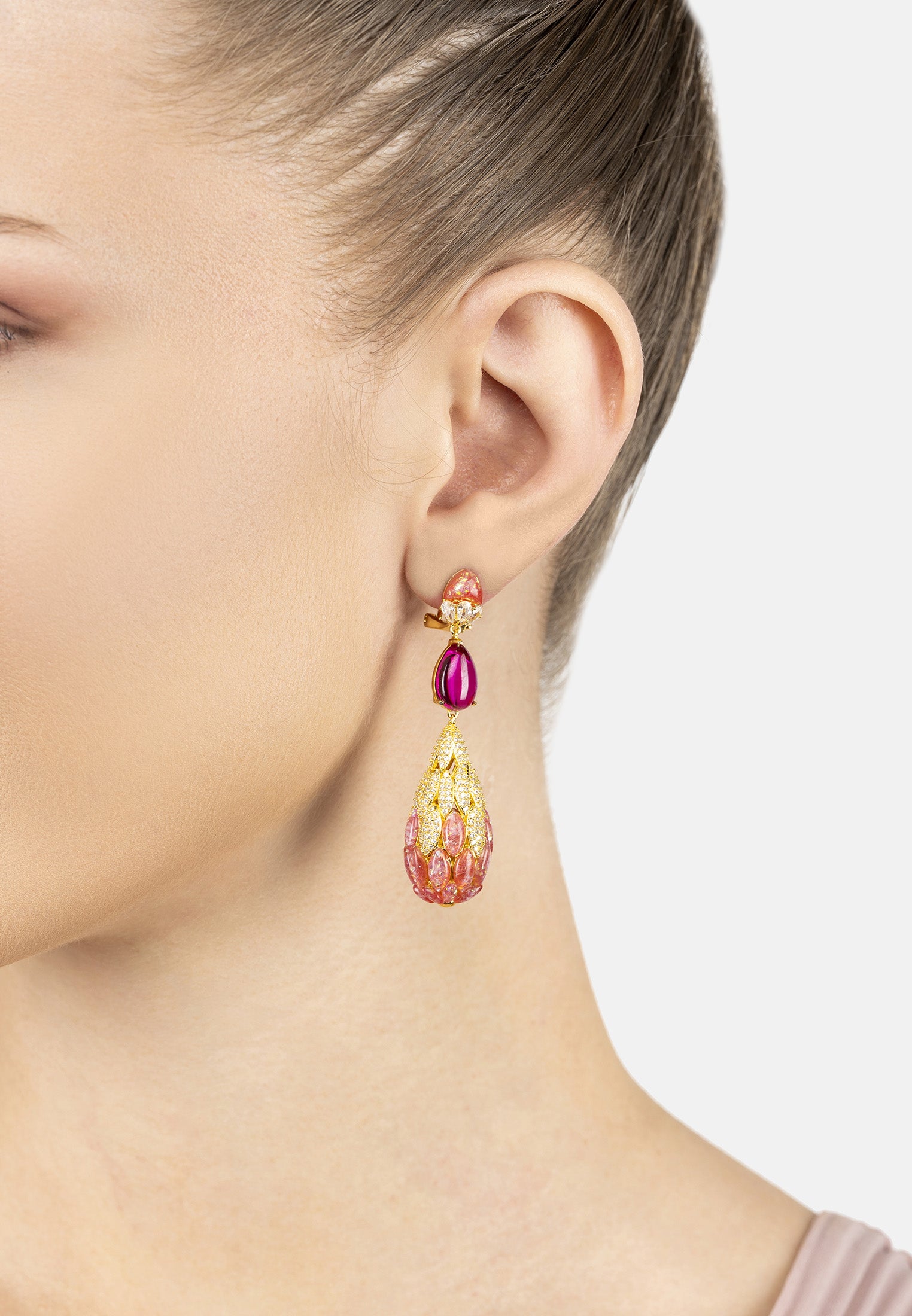 Carmen Pink Opal Drop Earrings Gold