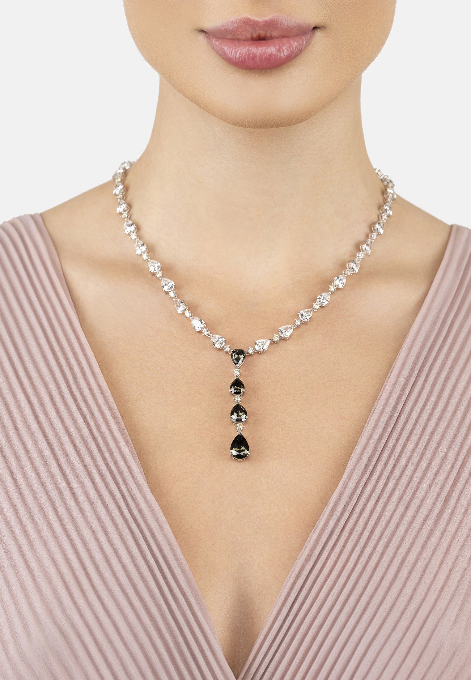 Elizabeth Statement Necklace Smokey Quartz Silver