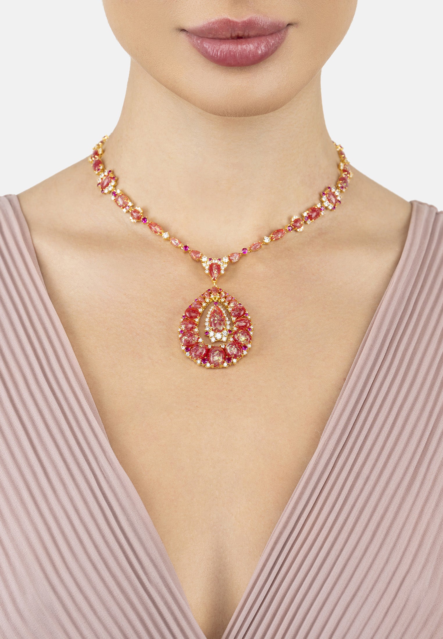 Paloma Pink Opal Statement Necklace Gold