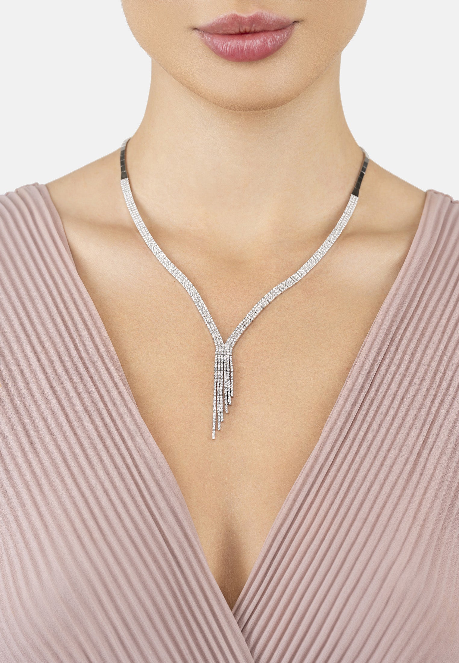 Charleston Statement Art Deco Tennis Necklace Silver