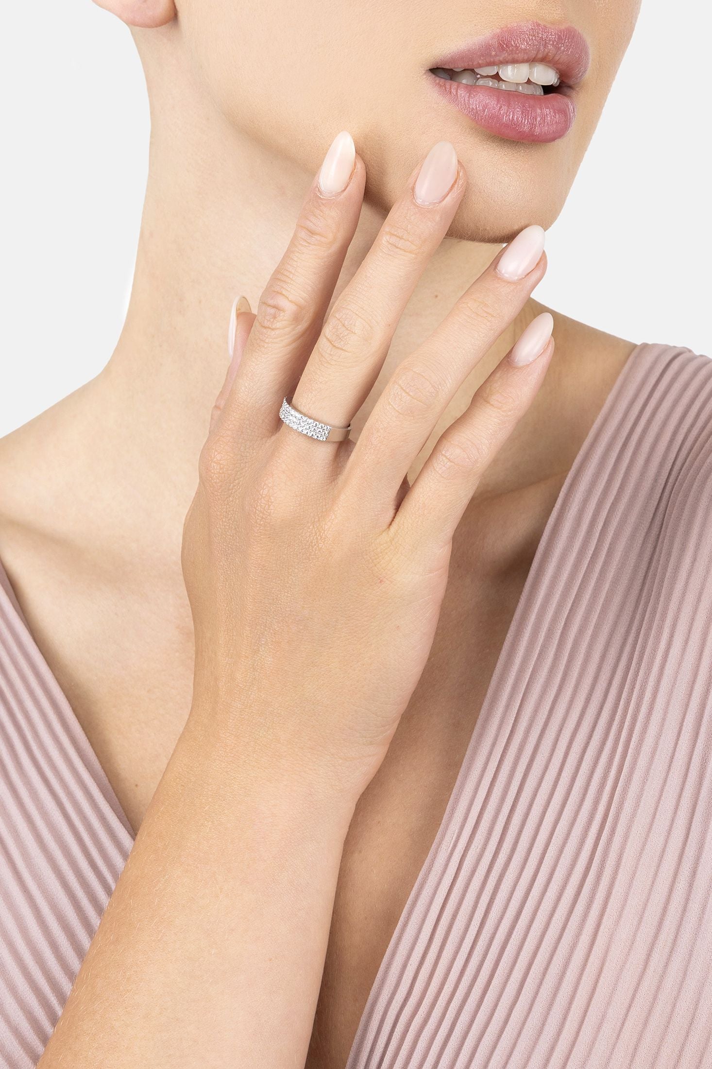 Close-up of Charleston Art Deco Cocktail Ring Silver, highlighting silver finish.