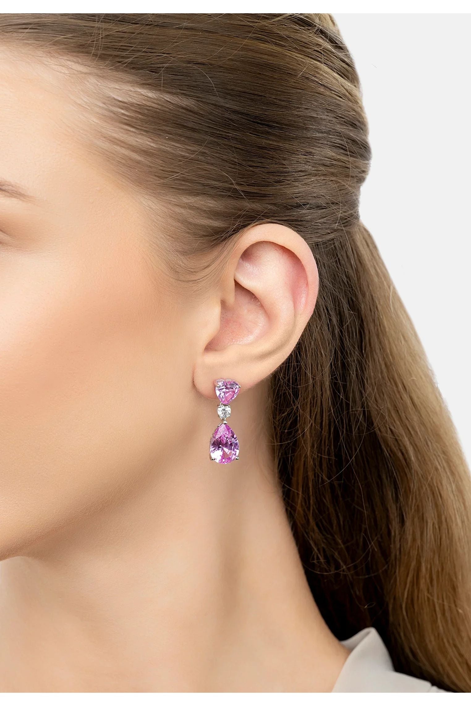 The earring worn by a model.