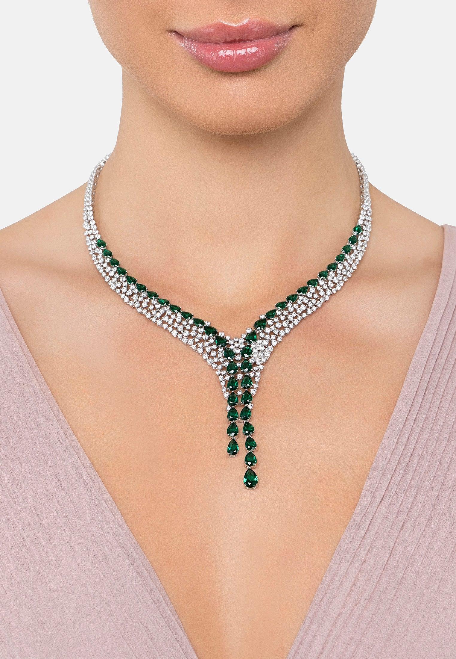 The necklace worn by a model.
