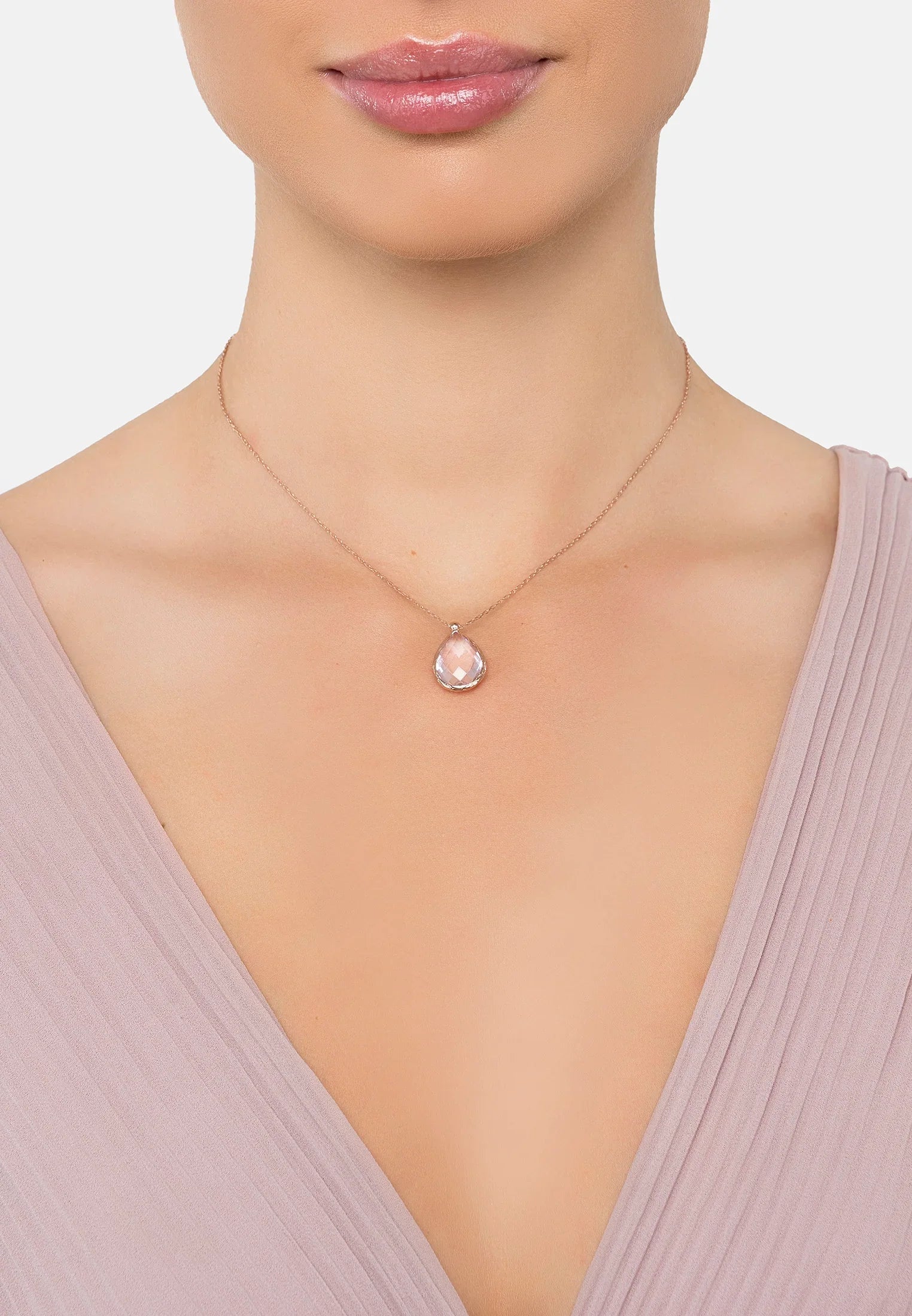 The necklace worn by a model.