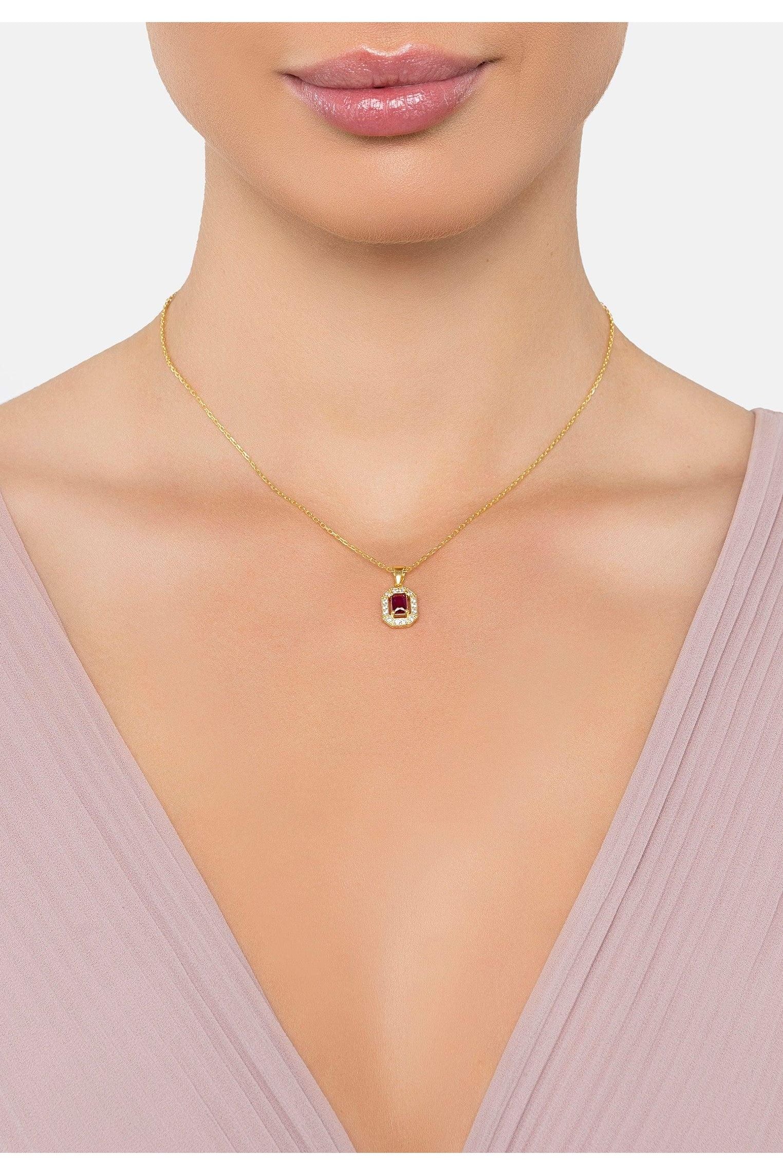 The necklace worn by a model.