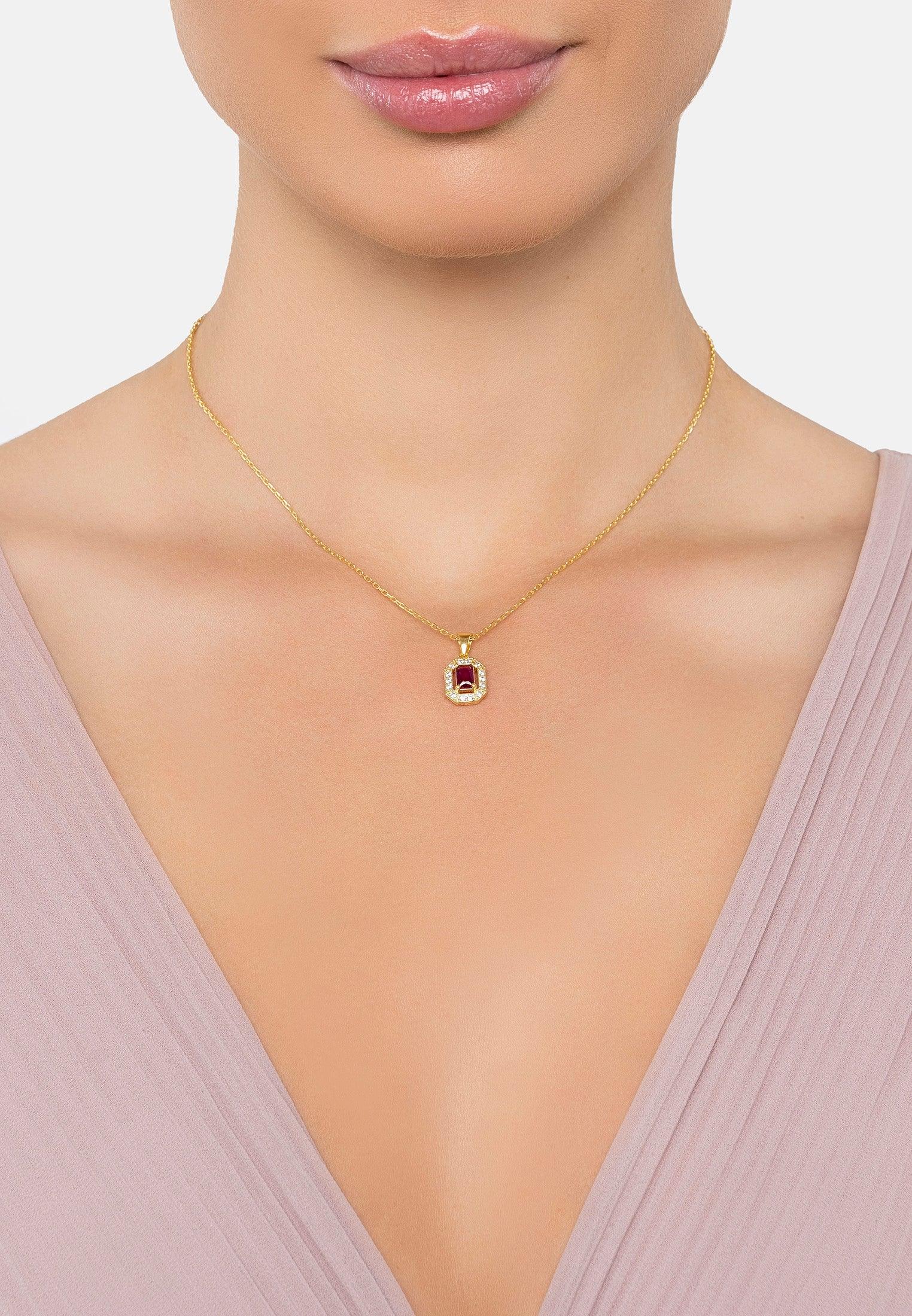 The necklace worn by a model.