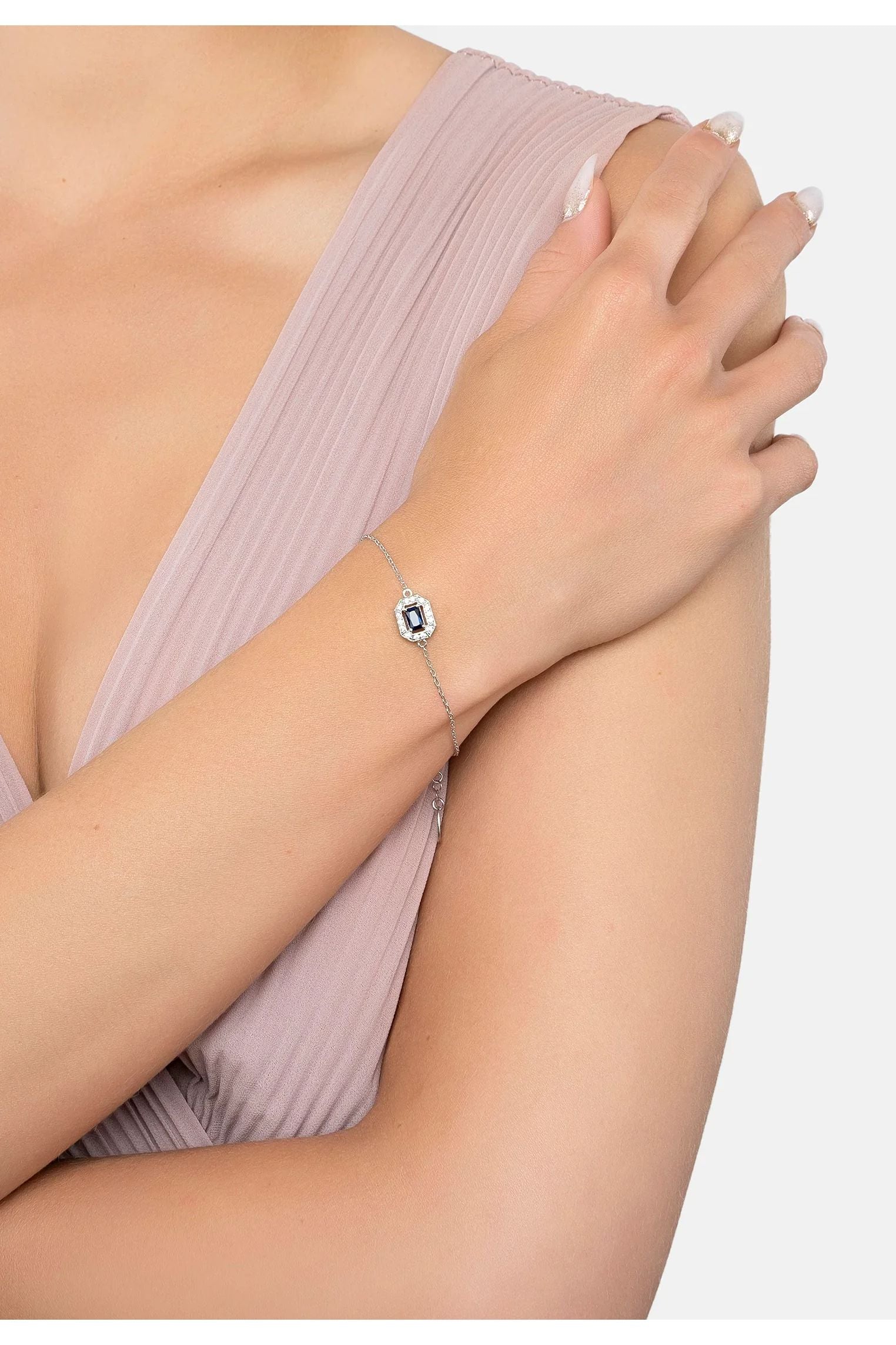 The bracelet worn by a model.