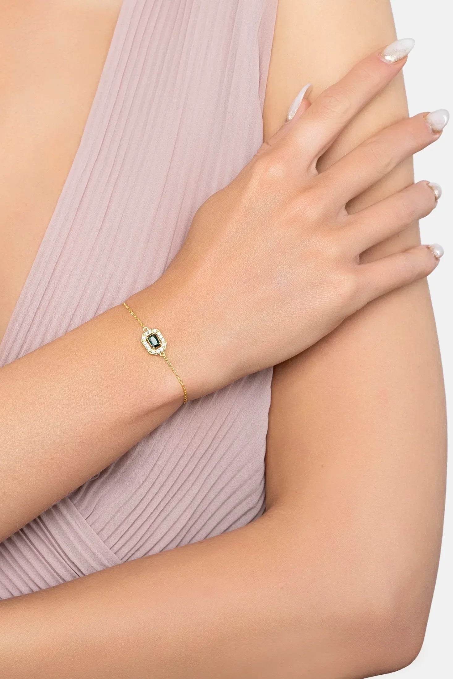 The bracelet worn by a model.